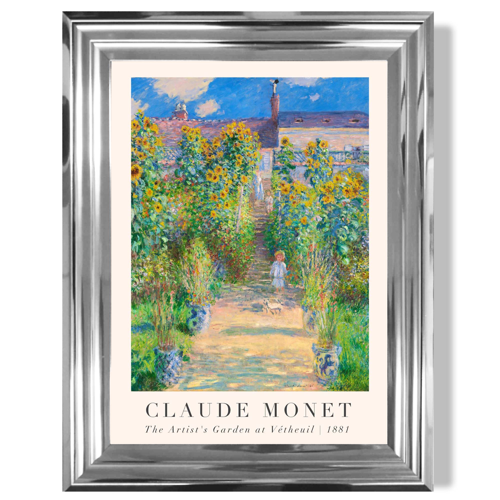 Claude Monet The Artist's Garden at Vetheuil print in Chrome Glossy Frame