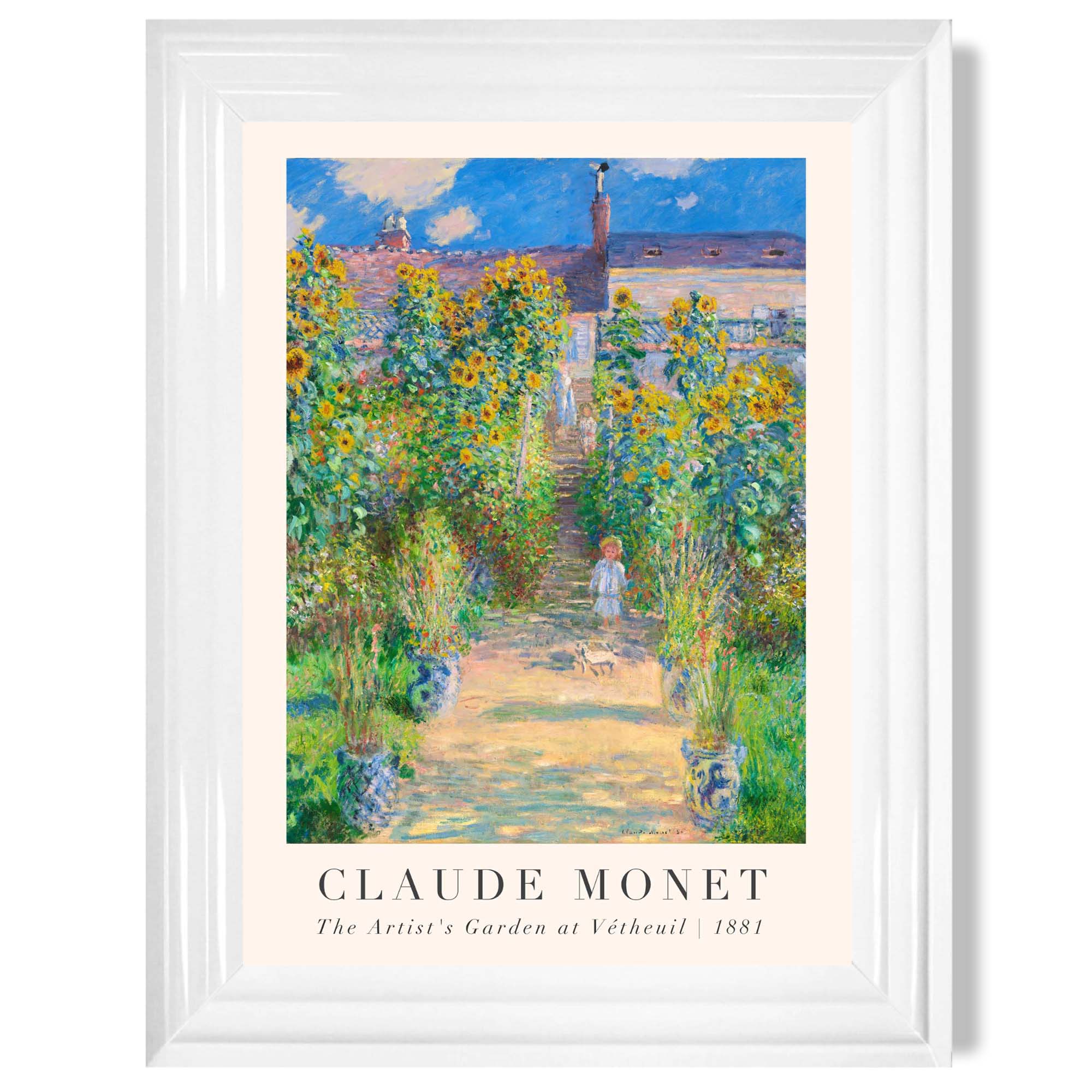 Claude Monet The Artist's Garden at Vetheuil print in White Glossy Frame