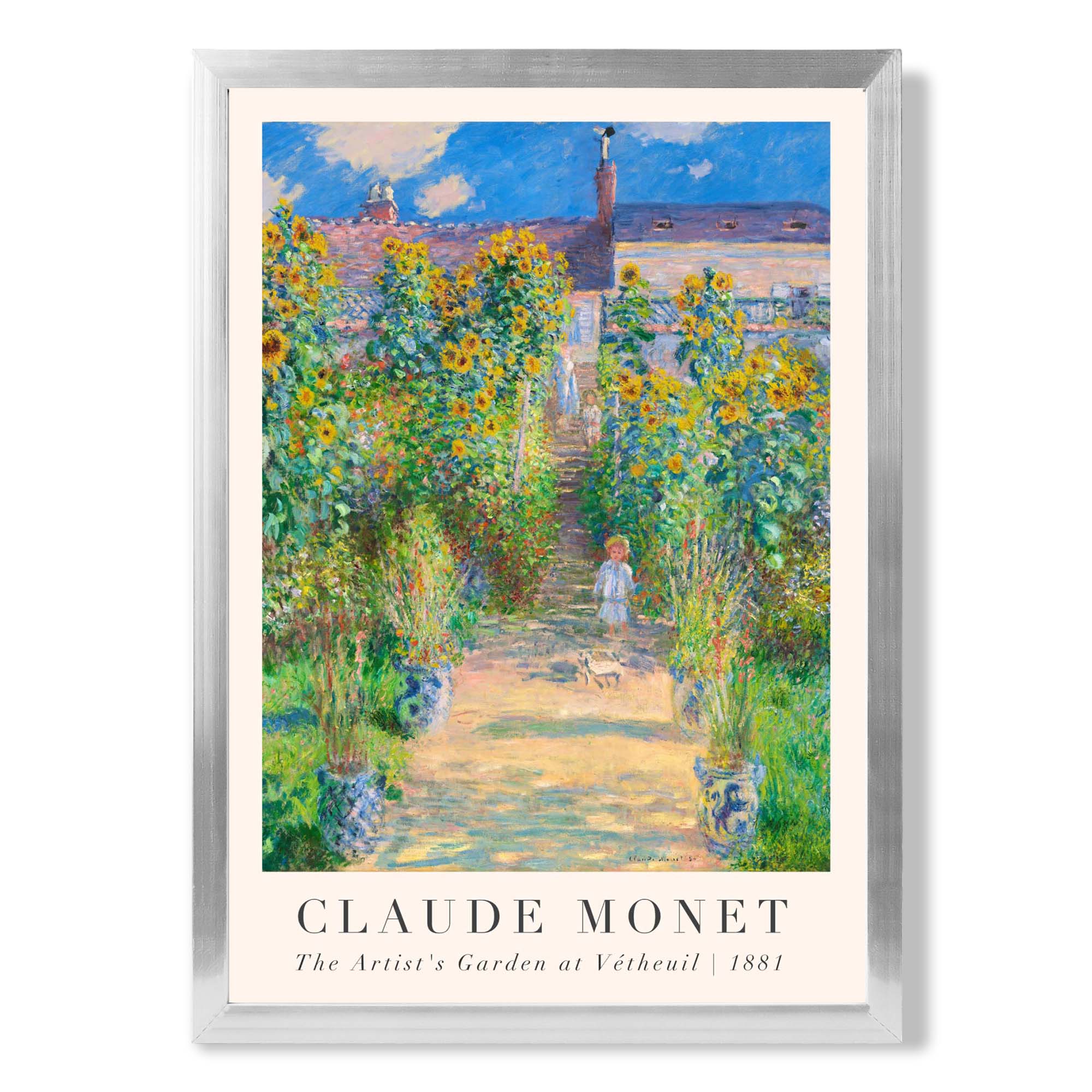 Claude Monet The Artist's Garden at Vetheuil print in Silver Wooden Frame