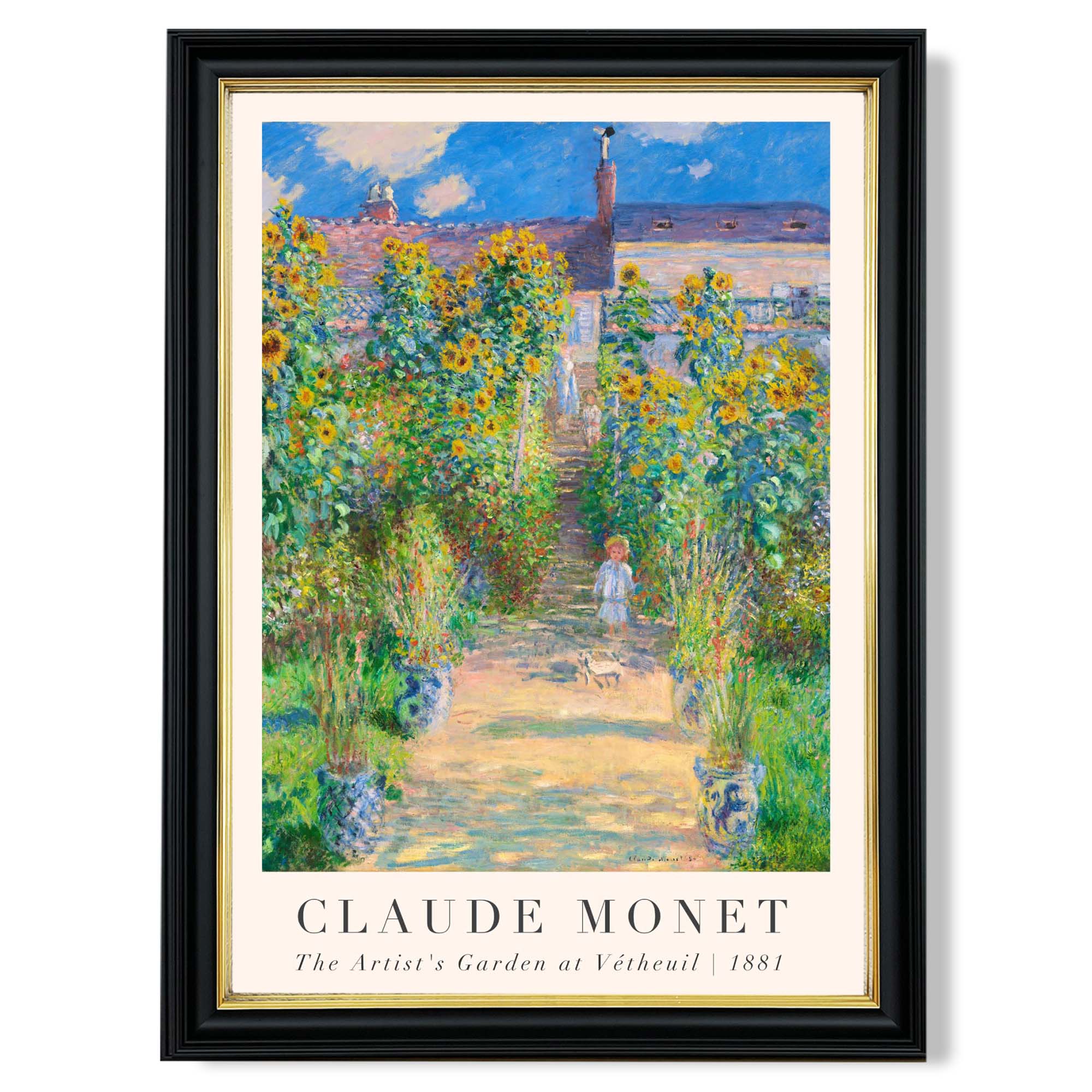 Claude Monet The Artist's Garden at Vetheuil print in Black and Gold Frame