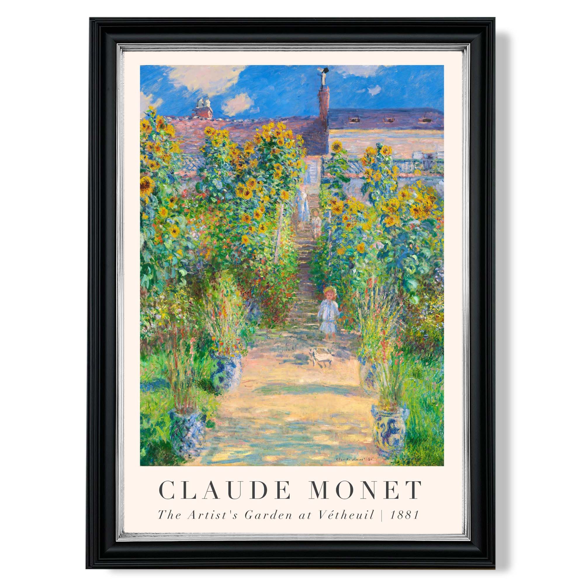 Claude Monet The Artist's Garden at Vetheuil print in Black and silver Frame