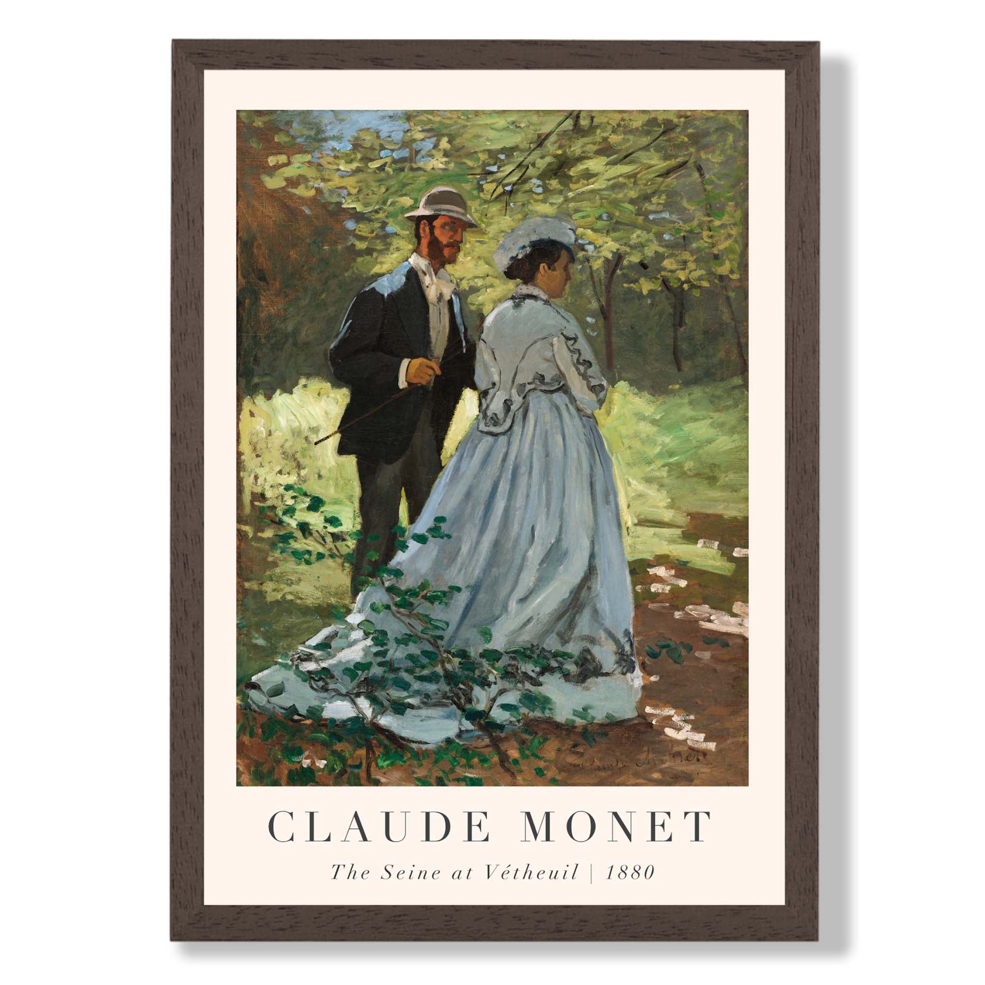 Claude Monet The Seine at Vetheuil print in Dark Wooden Frame