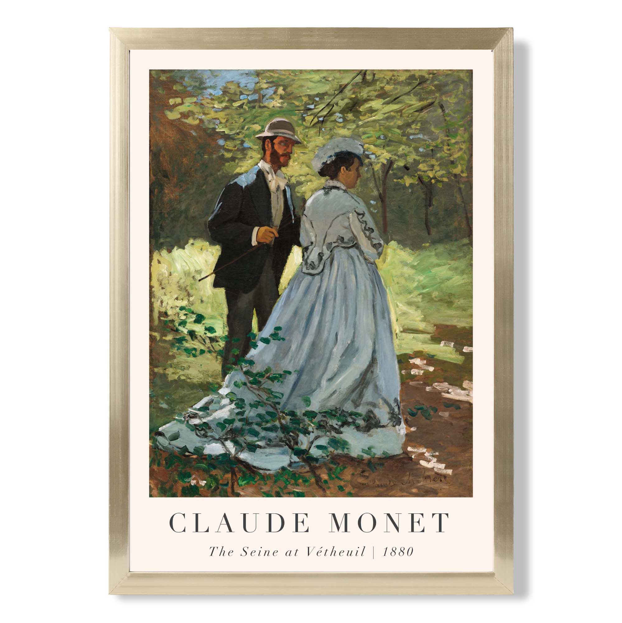 Claude Monet The Seine at Vetheuil print in Gold Wooden Frame