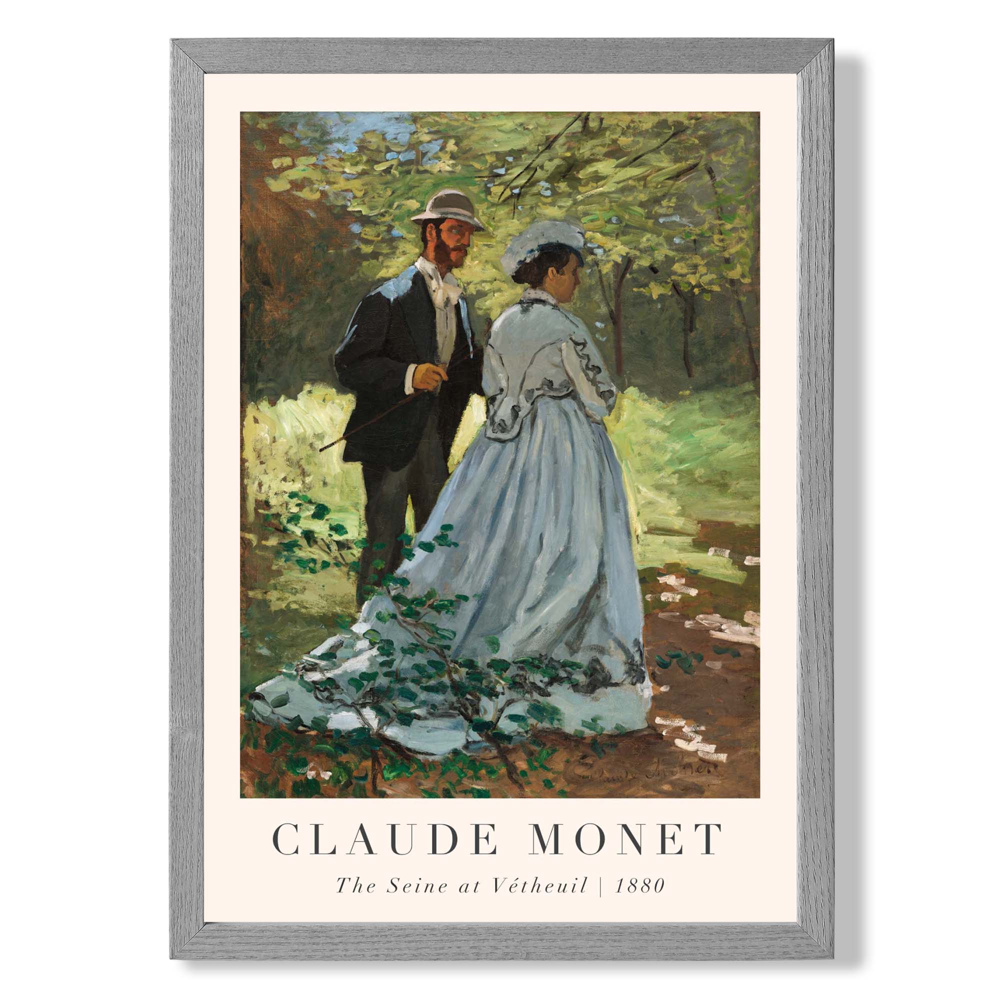 Claude Monet The Seine at Vetheuil print in Light Grey Wooden Frame