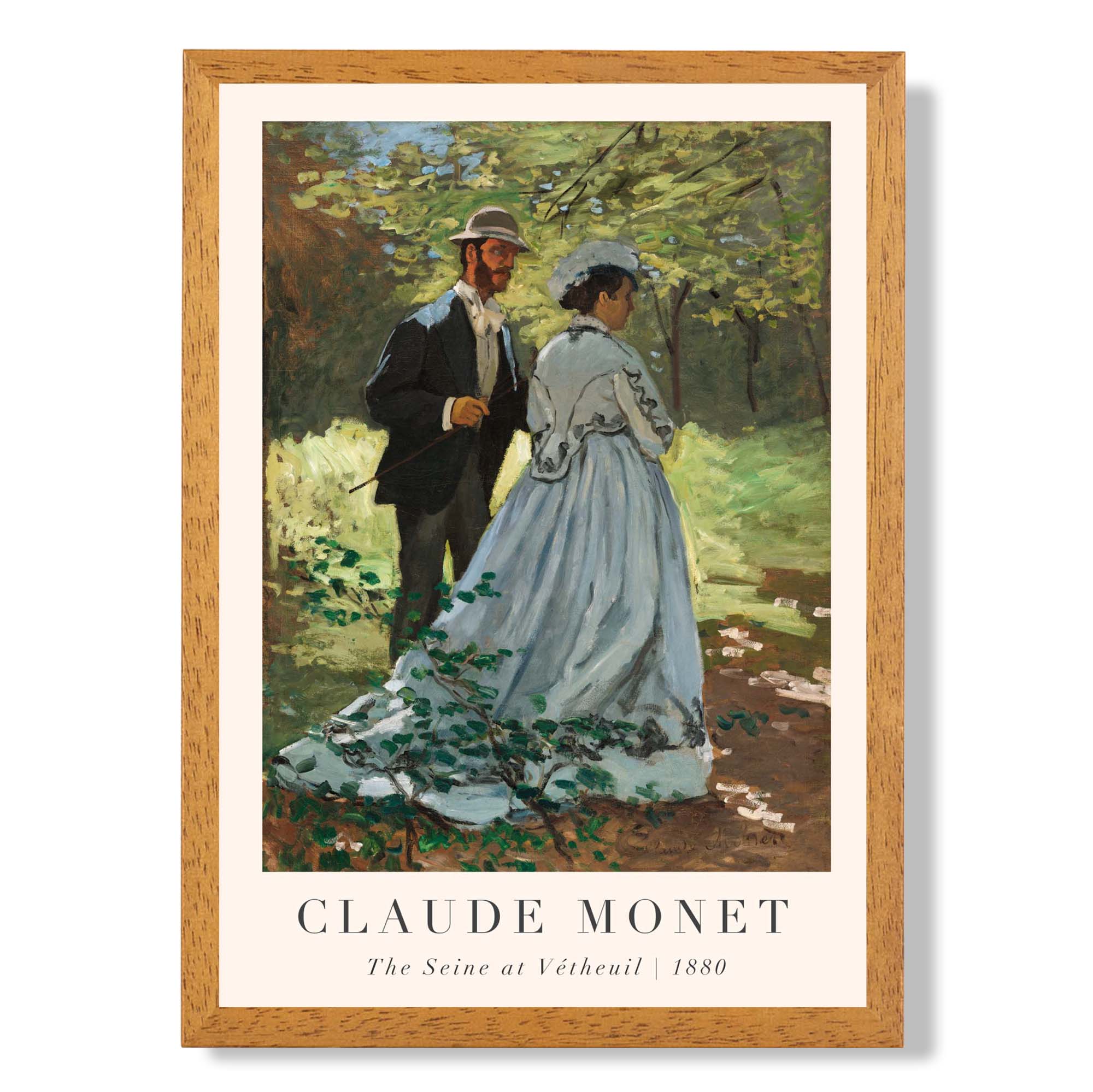 Claude Monet The Seine at Vetheuil print in Oak Wooden Frame