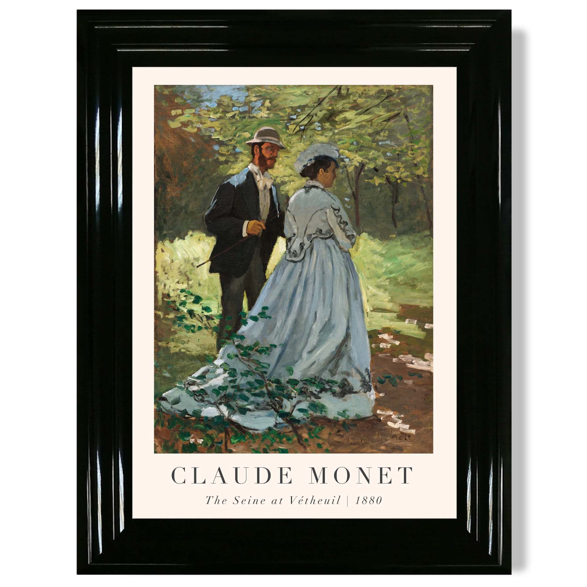 Claude Monet The Seine at Vetheuil print in Black Glossy Frame