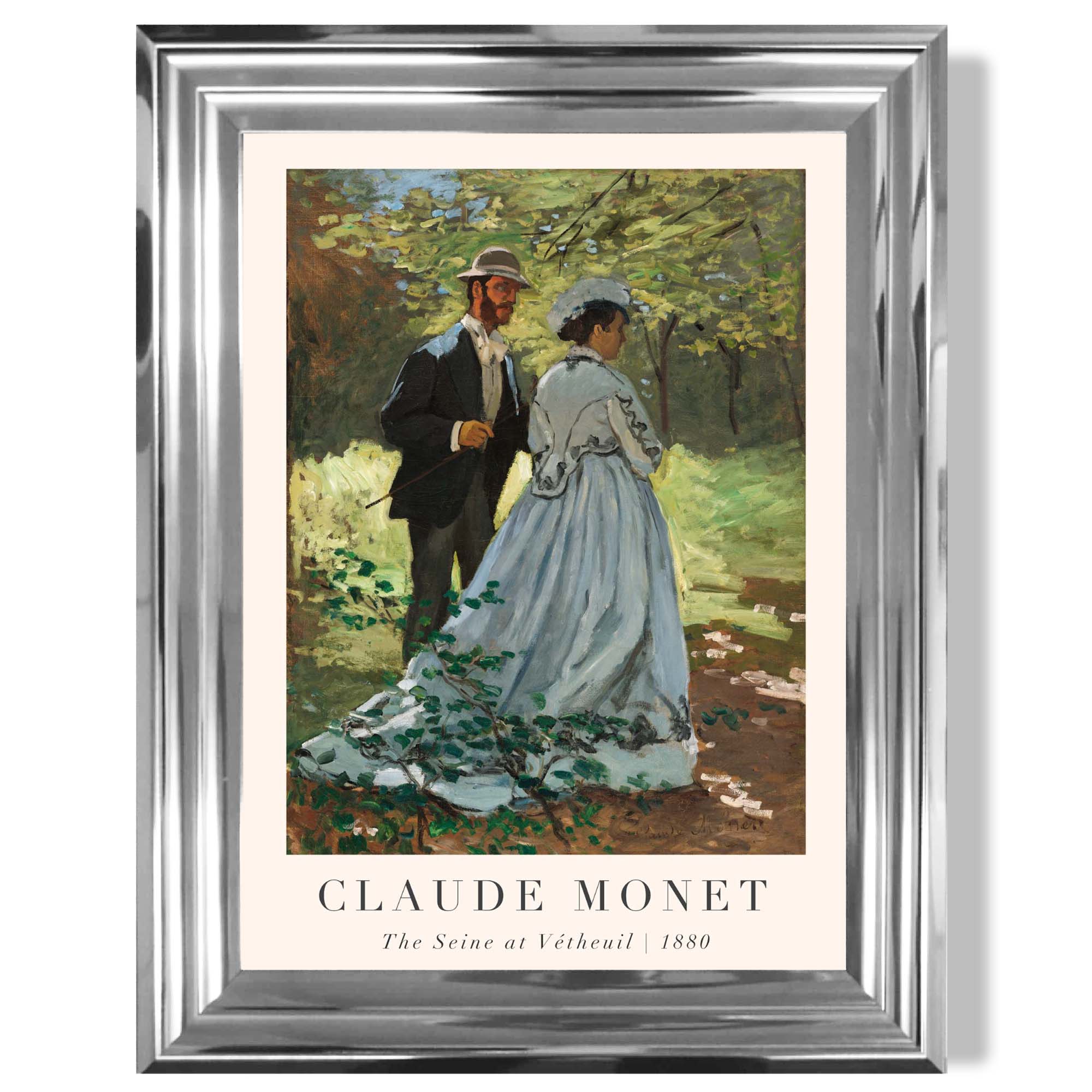 Claude Monet The Seine at Vetheuil print in Chrome Glossy Frame