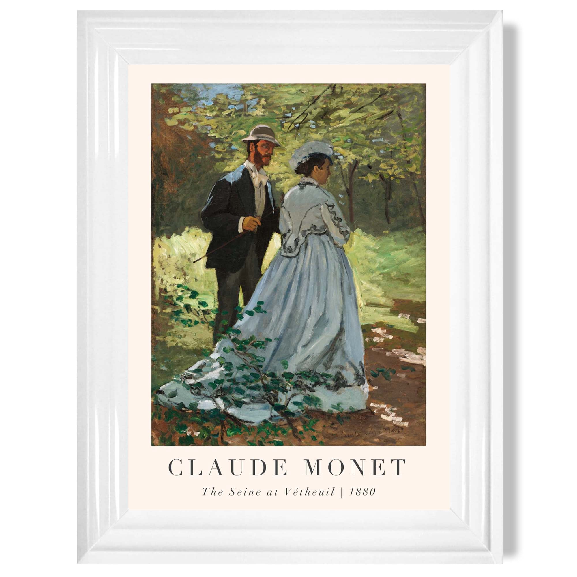 Claude Monet The Seine at Vetheuil print in White Glossy Frame