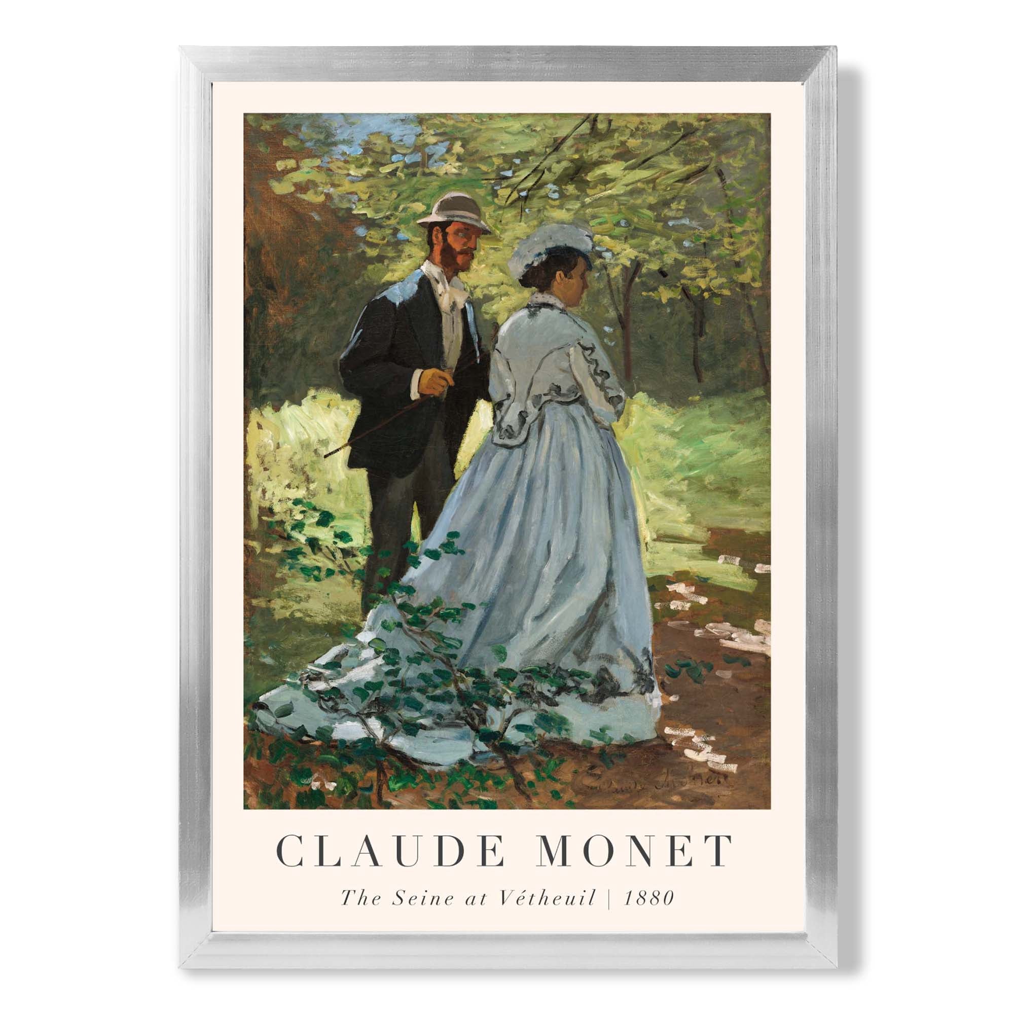 Claude Monet The Seine at Vetheuil print in Silver Wooden Frame