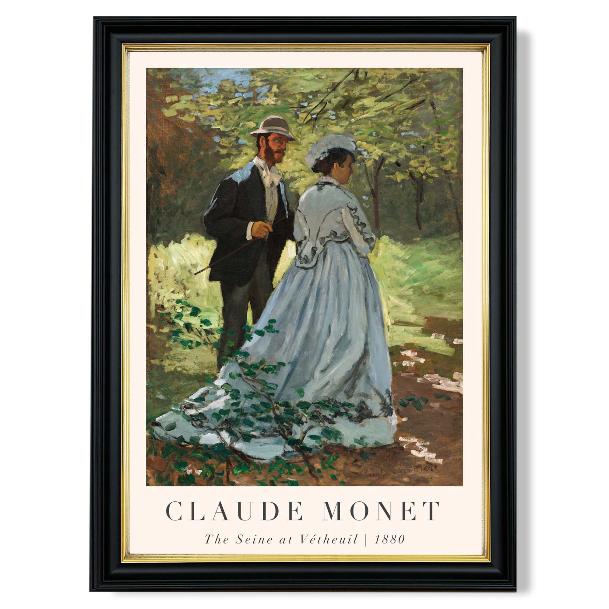 Claude Monet The Seine at Vetheuil print in Black and Gold Frame