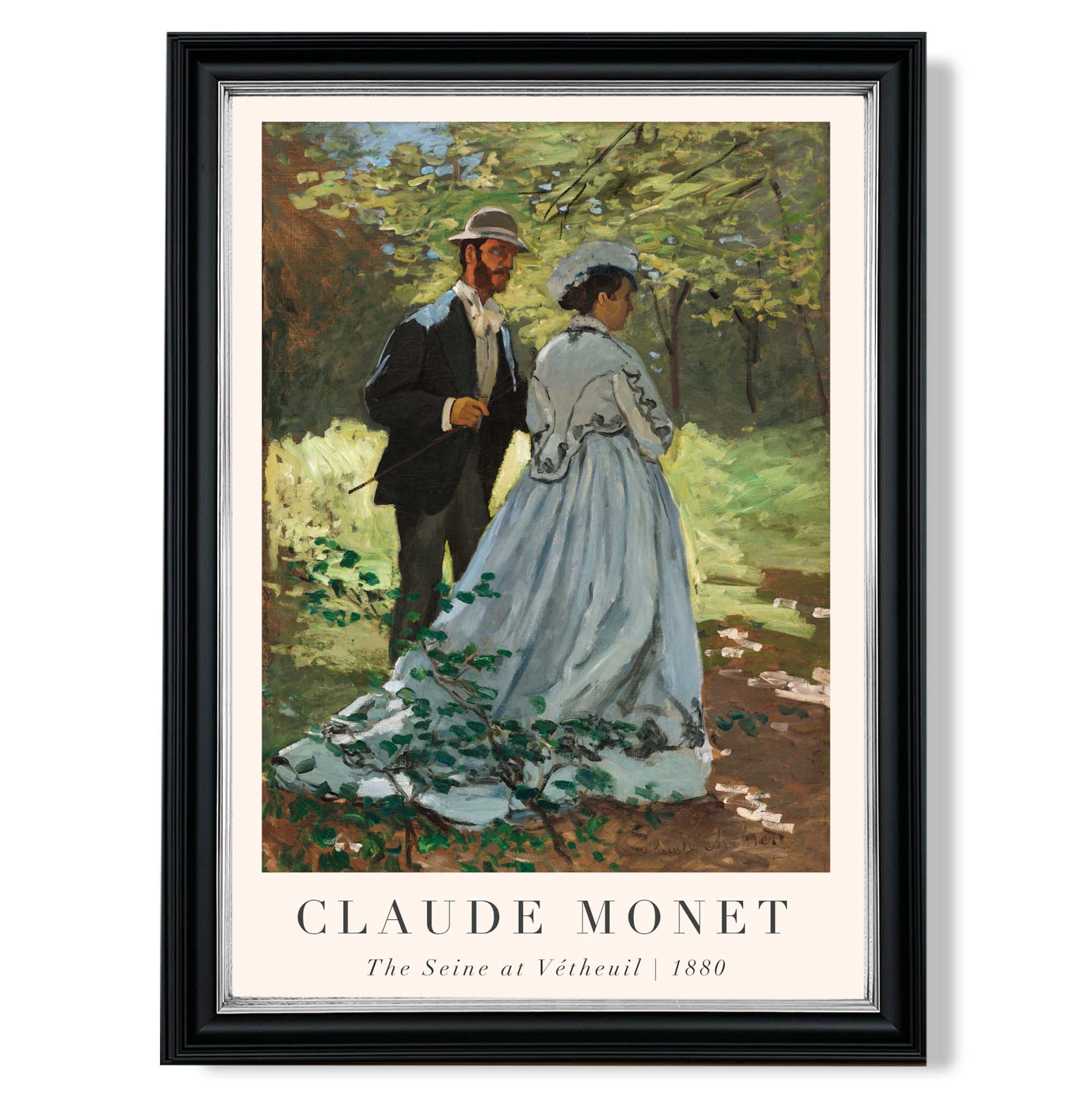 Claude Monet The Seine at Vetheuil print in Black and silver Frame