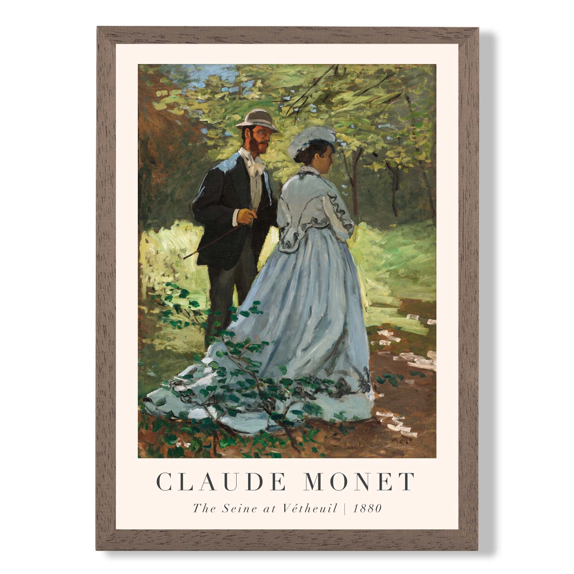 Claude Monet The Seine at Vetheuil print in Walnut Wooden Frame