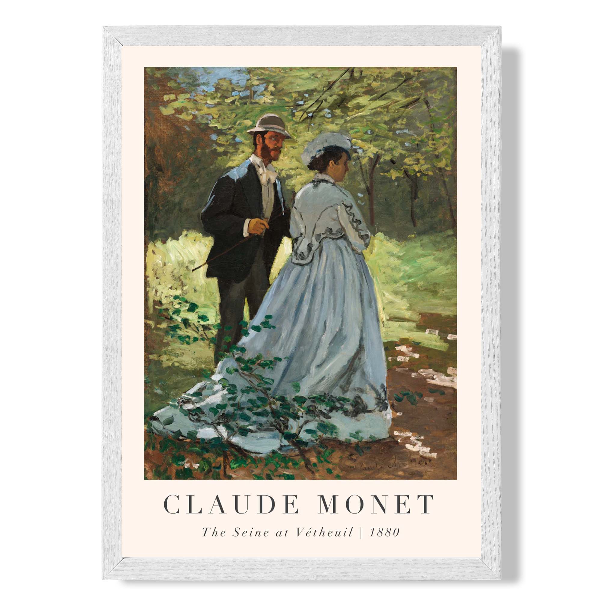 Claude Monet The Seine at Vetheuil print in White Wooden Frame