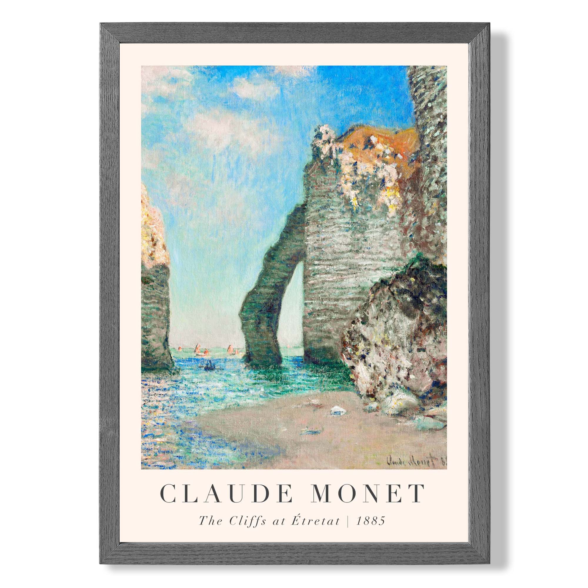 Claude Monet The Cliffs at Etretat print in Dark Grey Wooden Frame
