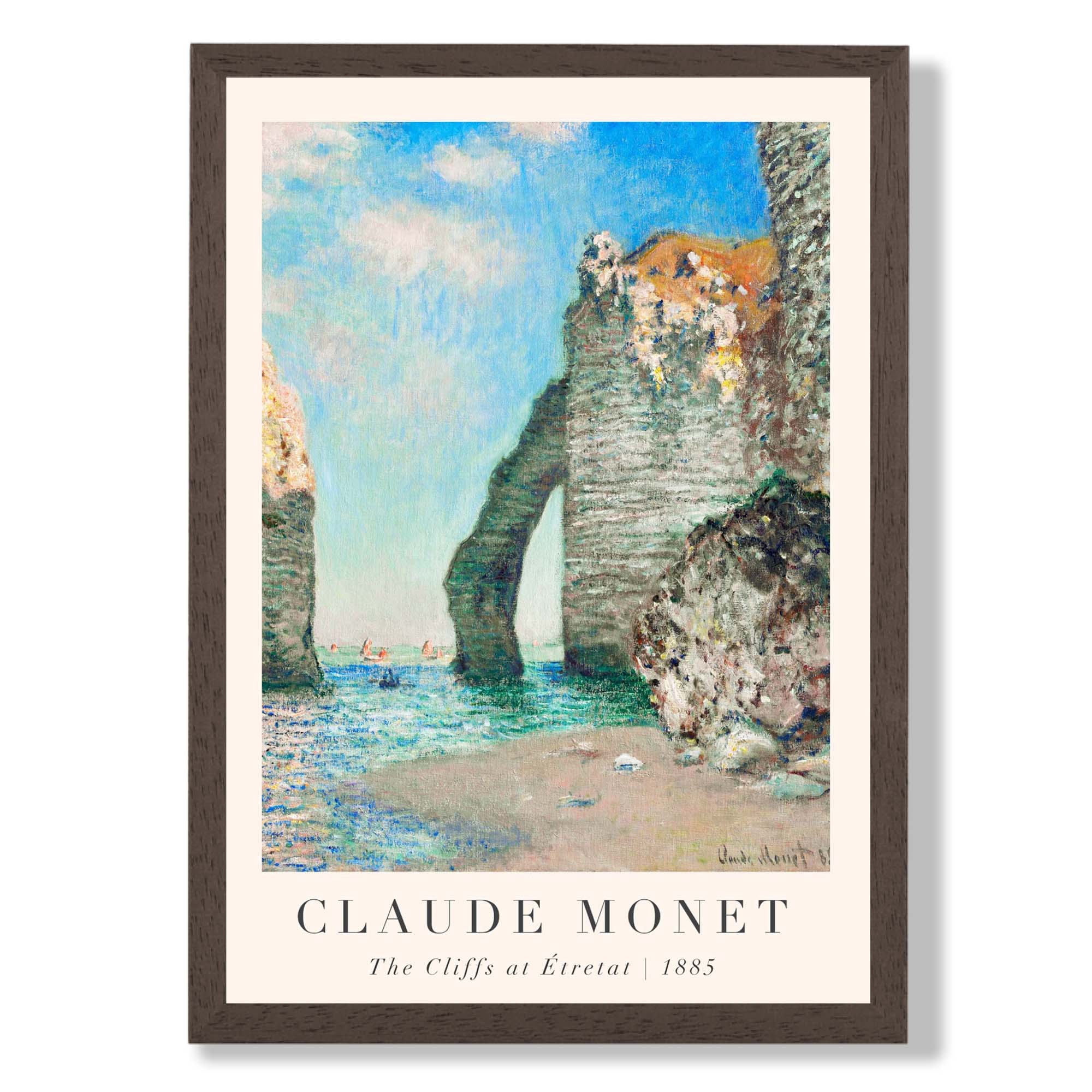 Claude Monet The Cliffs at Etretat print in Dark Wooden Frame