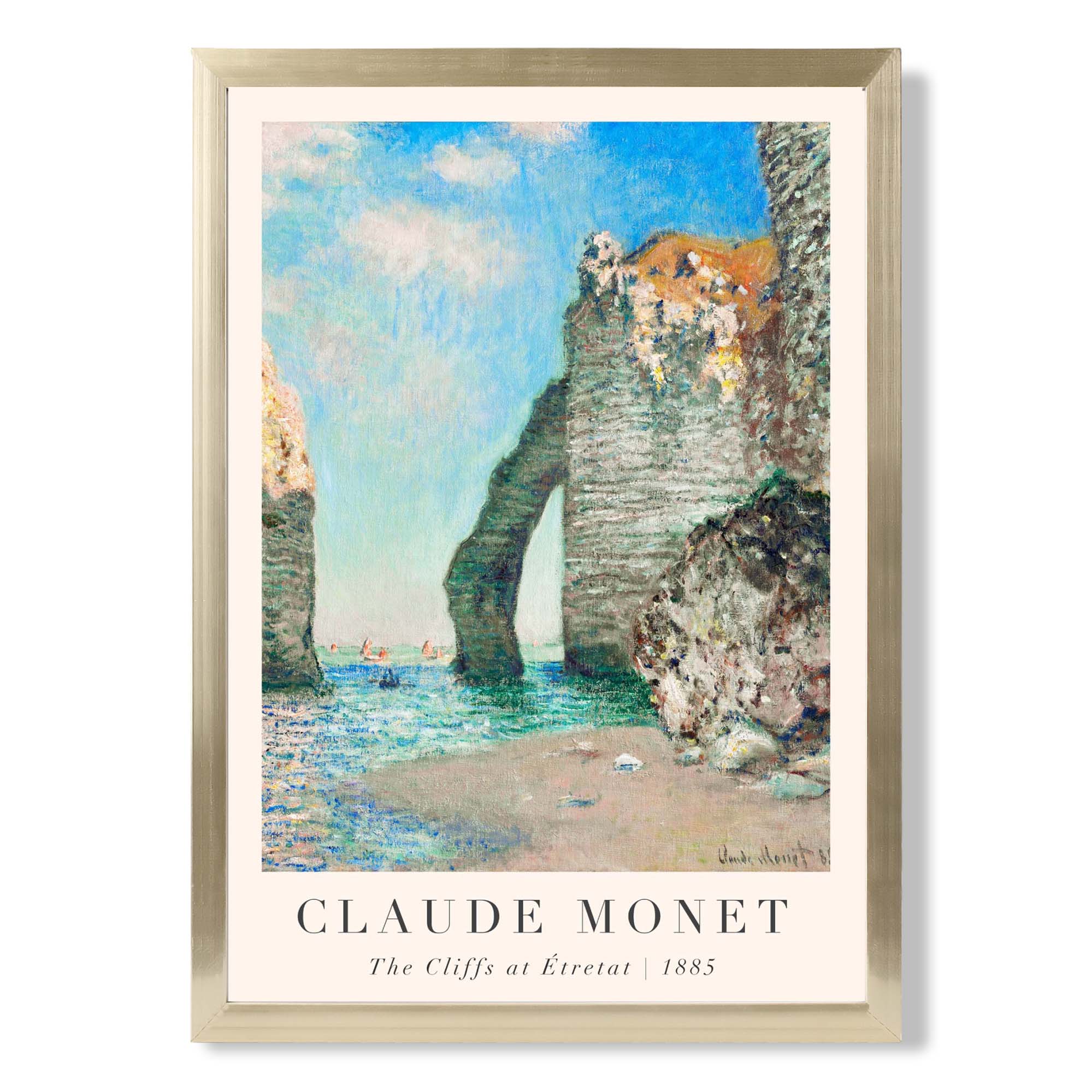 Claude Monet The Cliffs at Etretat print in Gold Wooden Frame