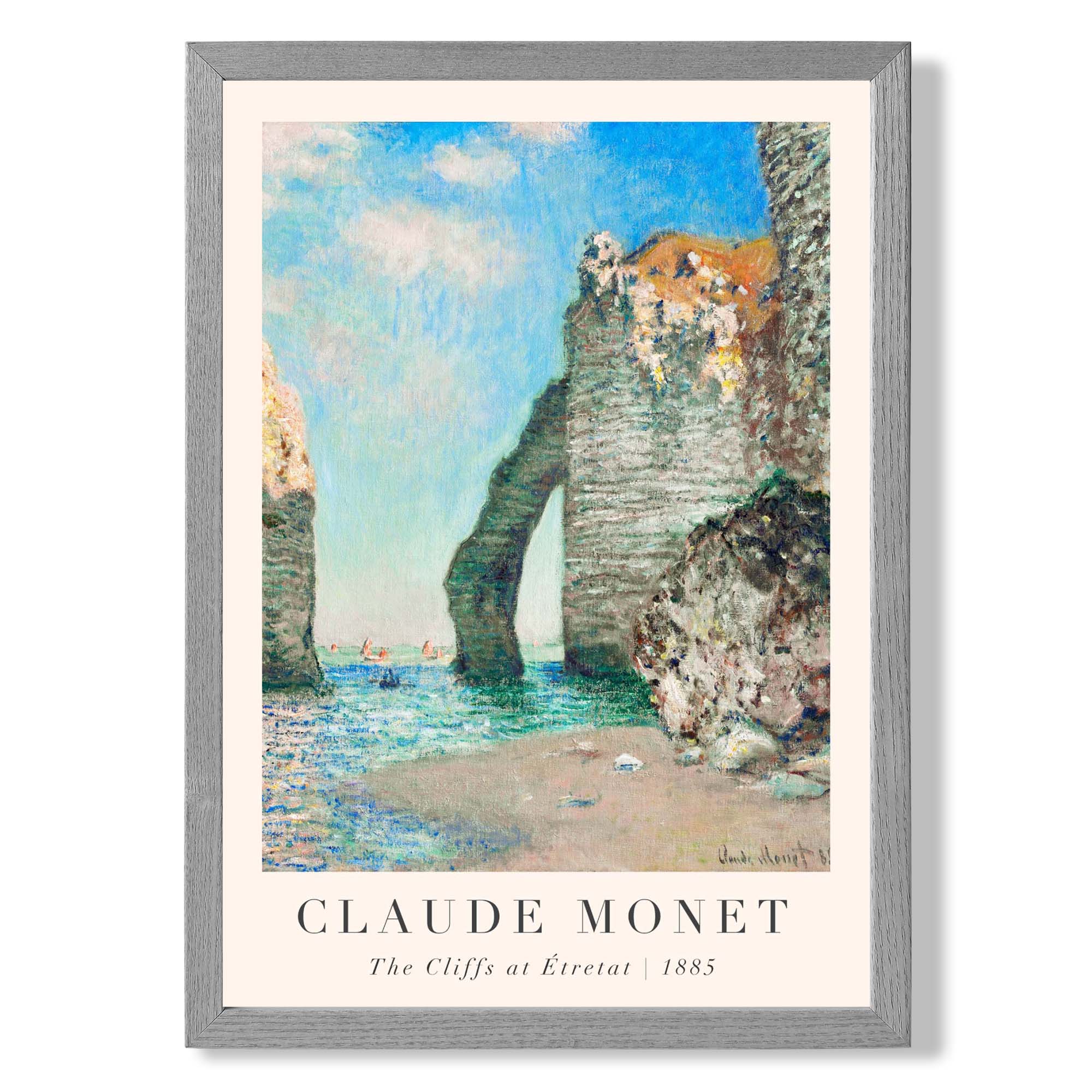 Claude Monet The Cliffs at Etretat print in Light Grey Wooden Frame