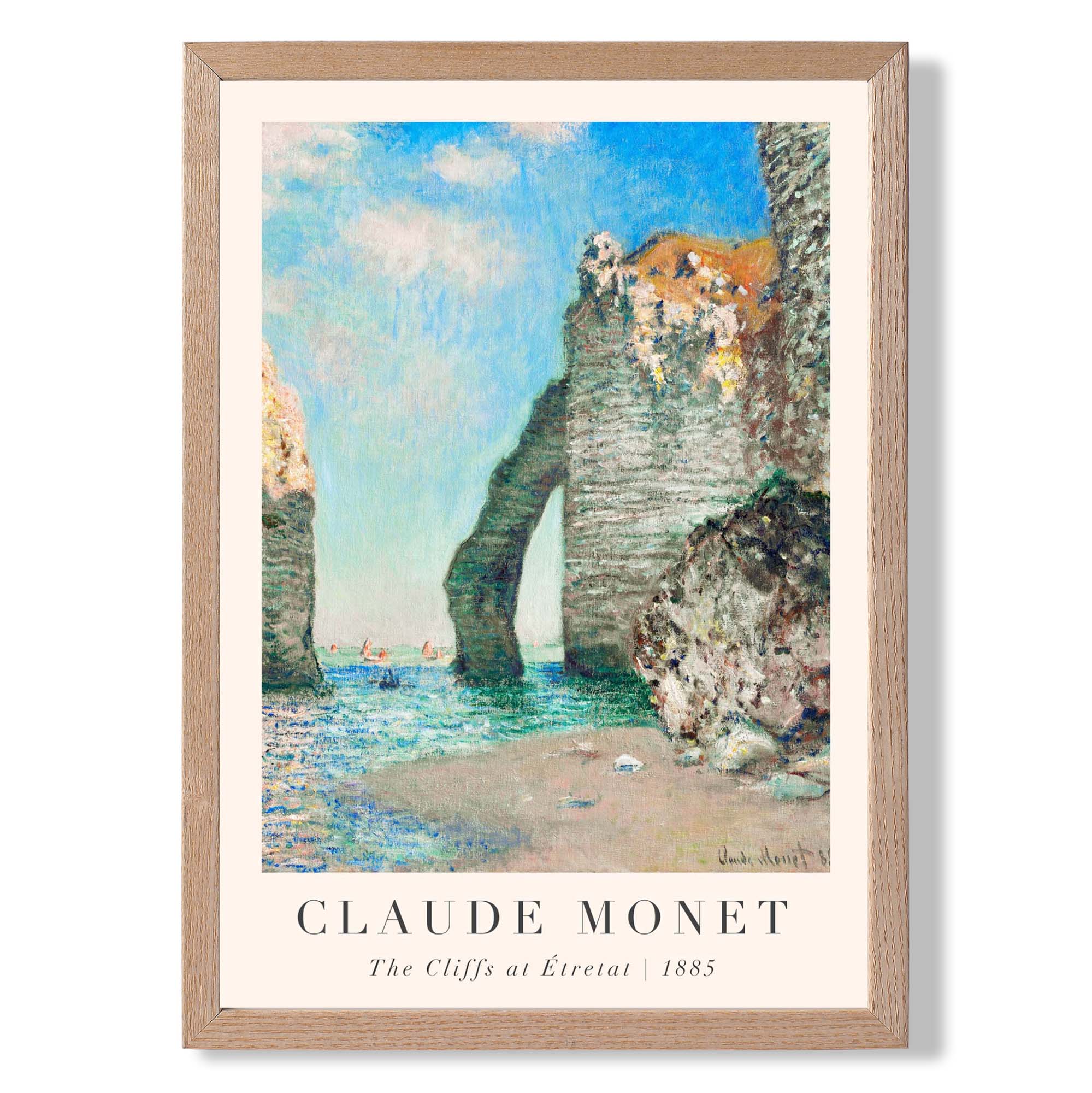 Claude Monet The Cliffs at Etretat print in Light Oak Wooden Frame