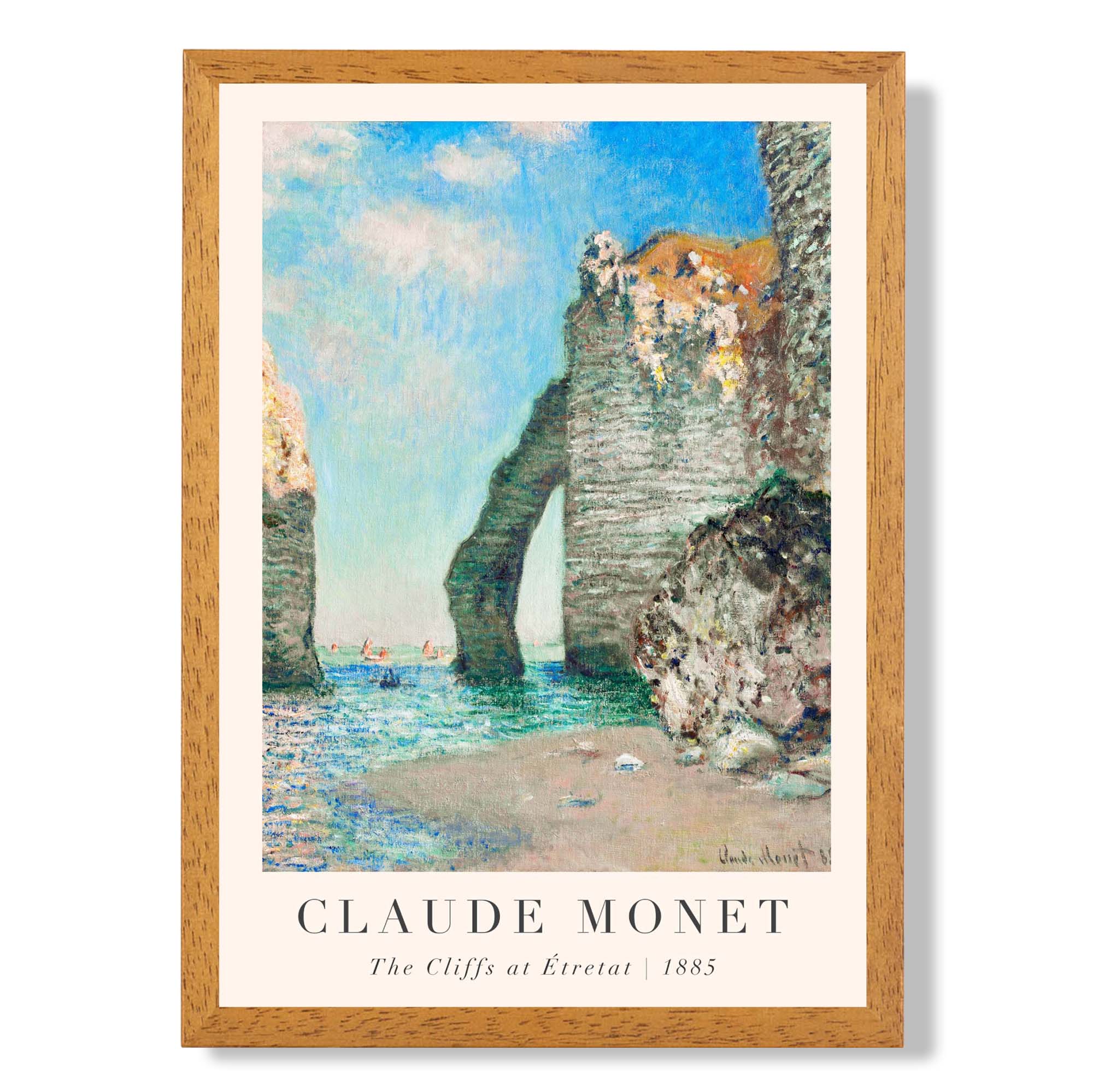 Claude Monet The Cliffs at Etretat print in Oak Wooden Frame