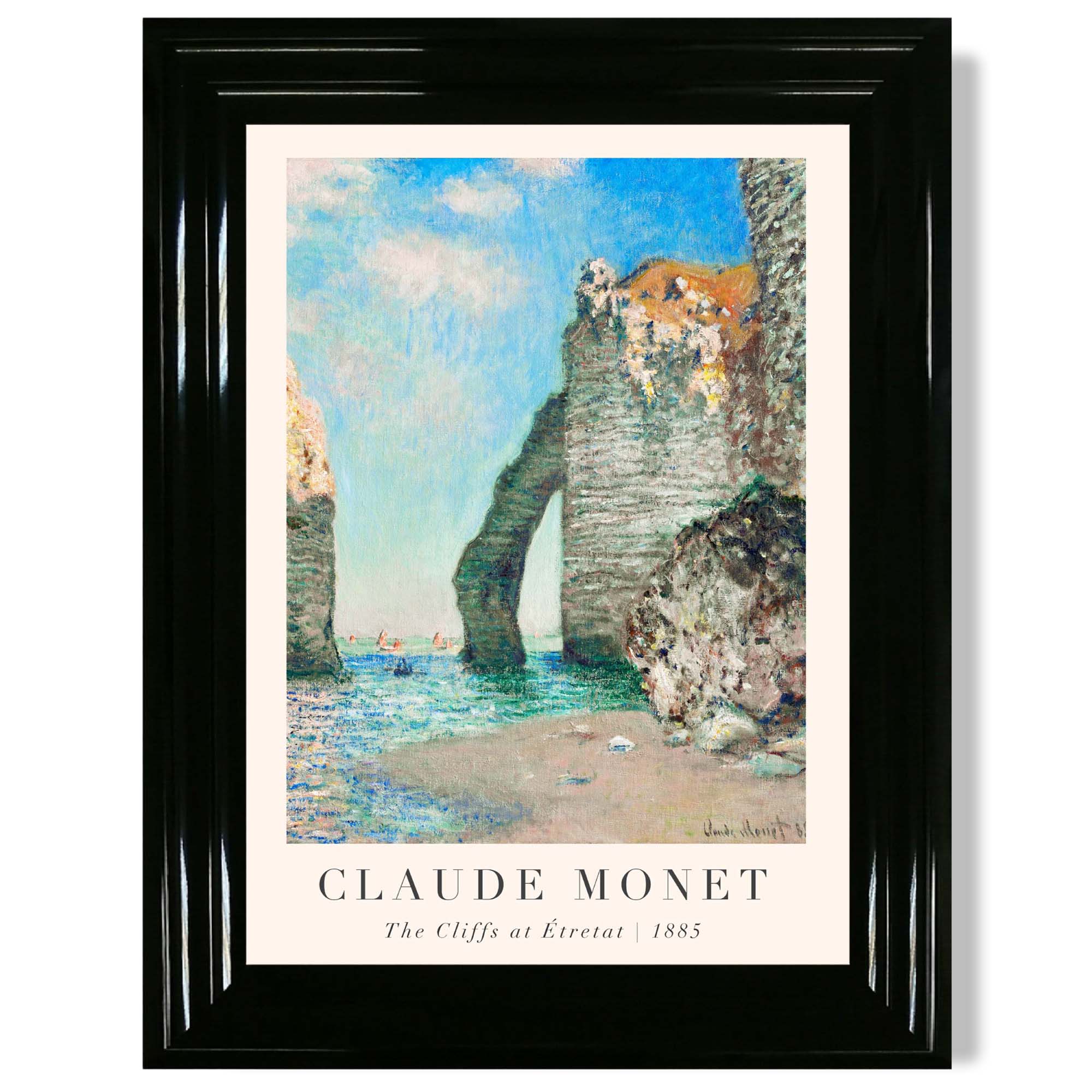 Claude Monet The Cliffs at Etretat print in Black Glossy Frame