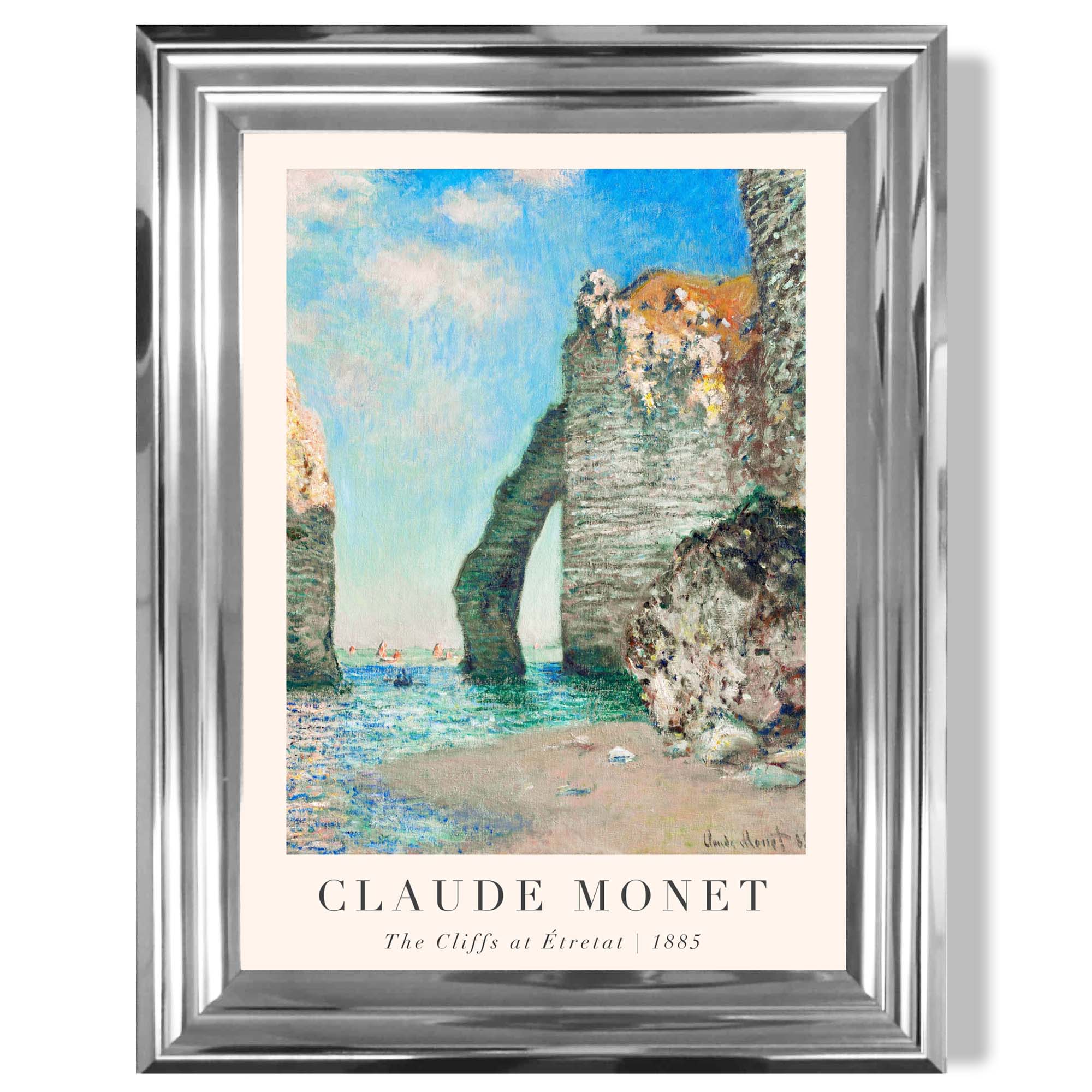 Claude Monet The Cliffs at Etretat print in Chrome Glossy Frame