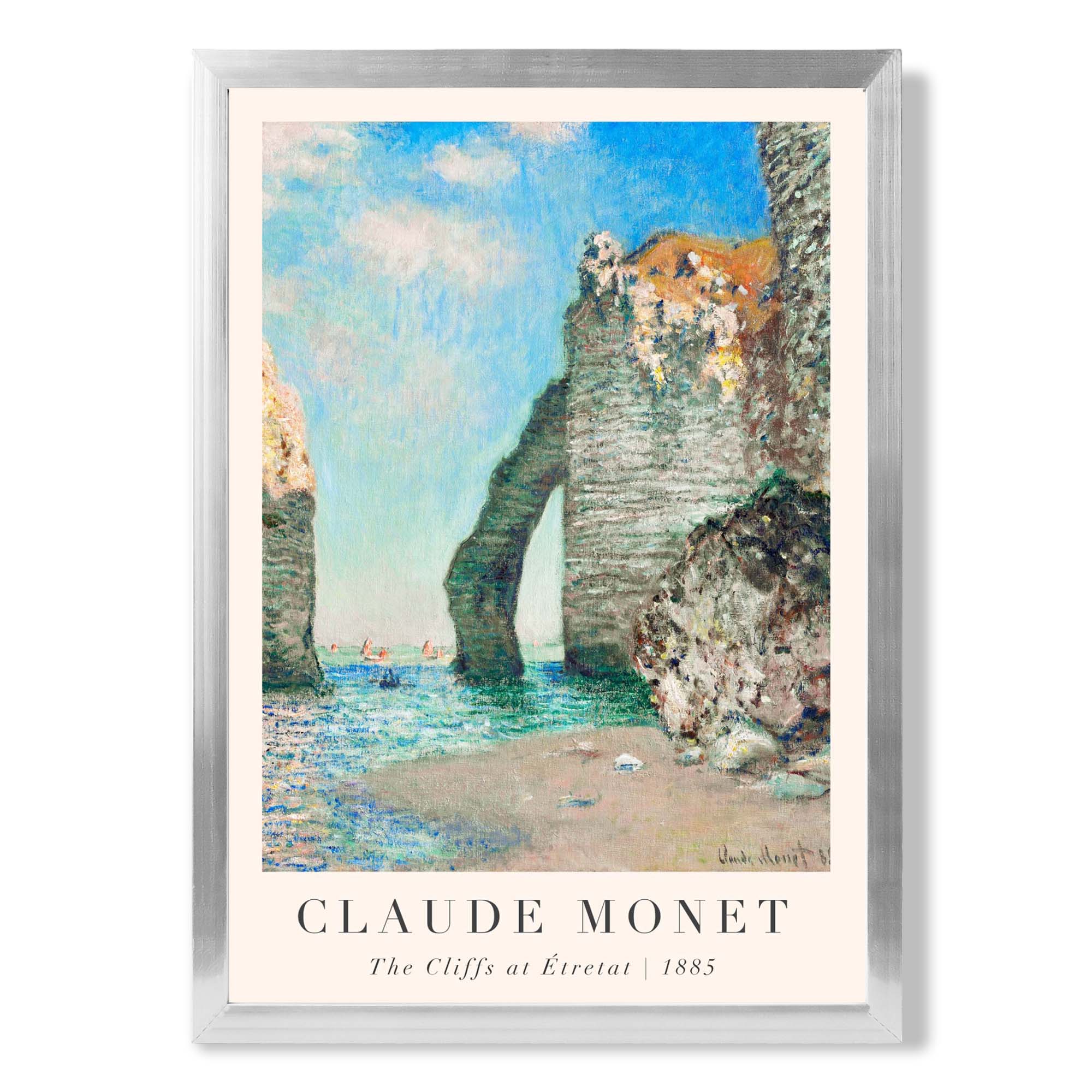 Claude Monet The Cliffs at Etretat print in Silver Wooden Frame