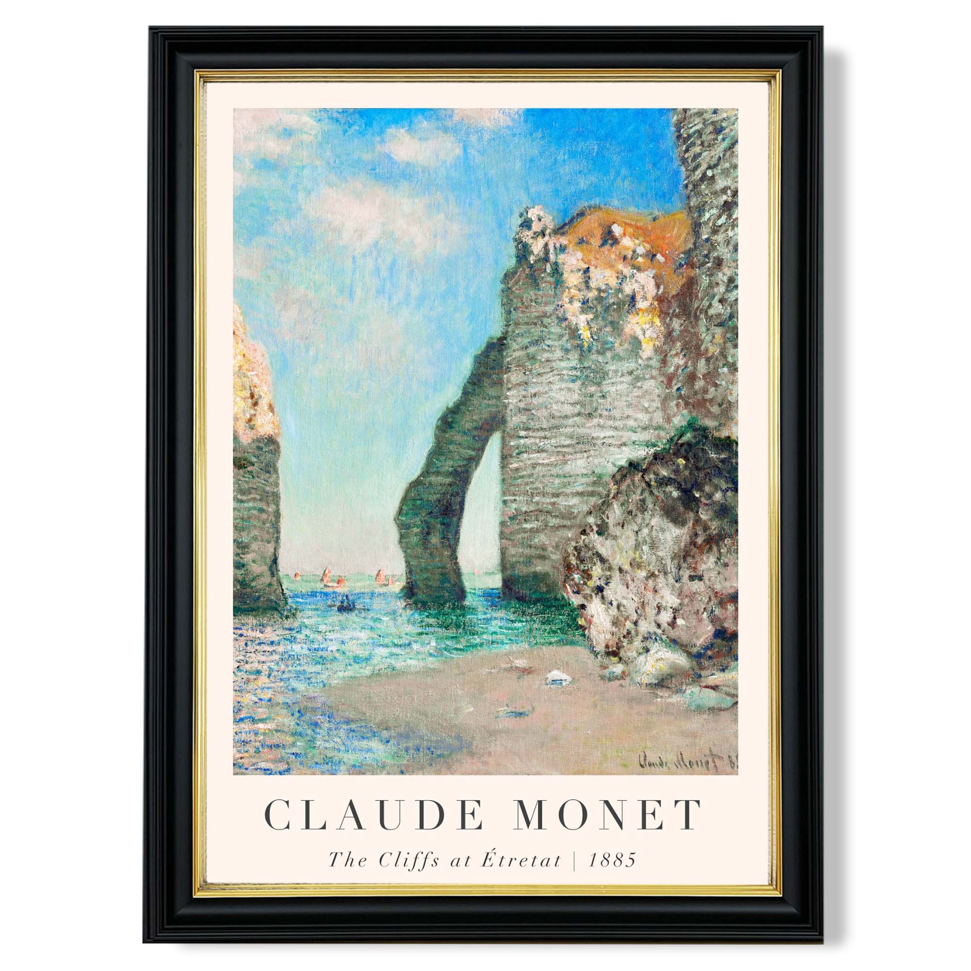 Claude Monet The Cliffs at Etretat print in Black and Gold Frame