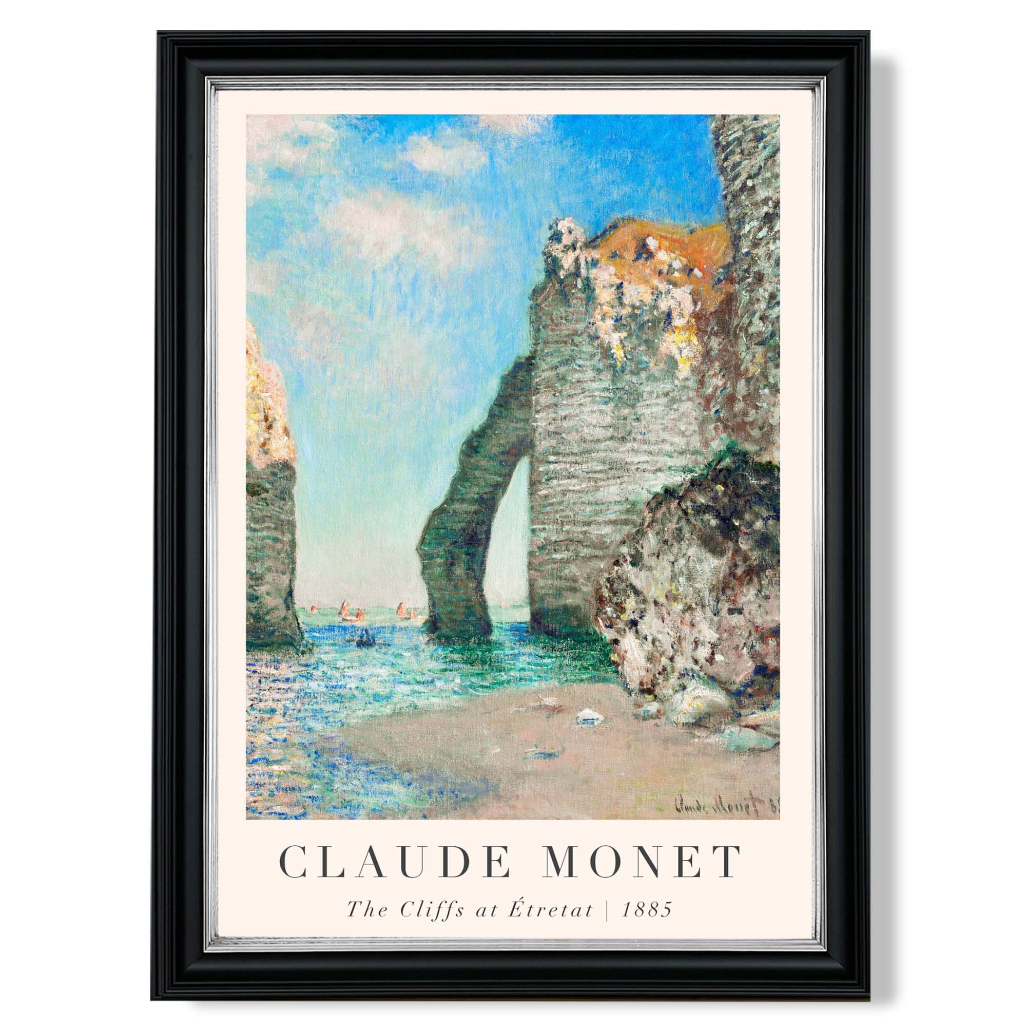 Claude Monet The Cliffs at Etretat print in Black and silver Frame
