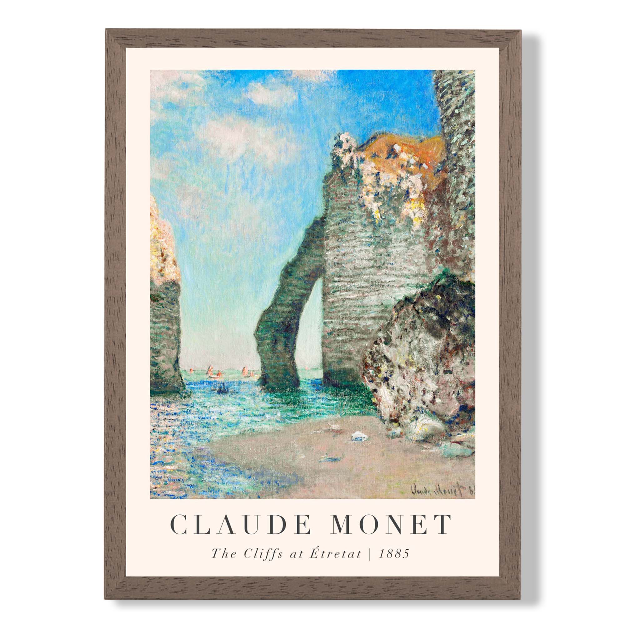 Claude Monet The Cliffs at Etretat print in Walnut Wooden Frame