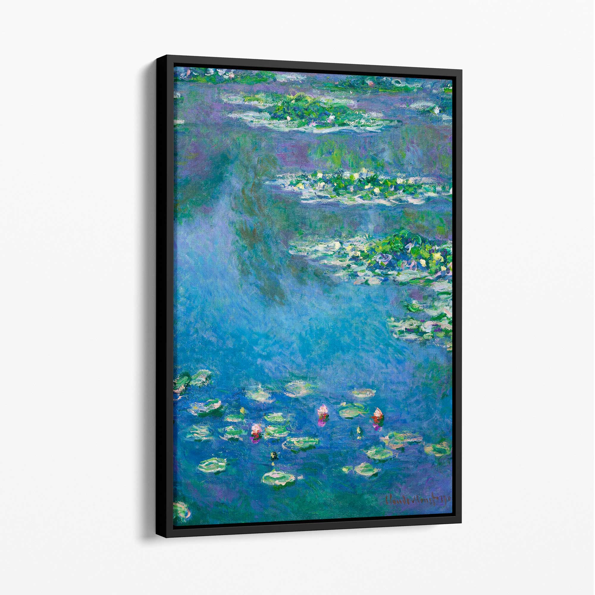 Claude Monet Water Lillies Canvas Art Print with Black Float Frame