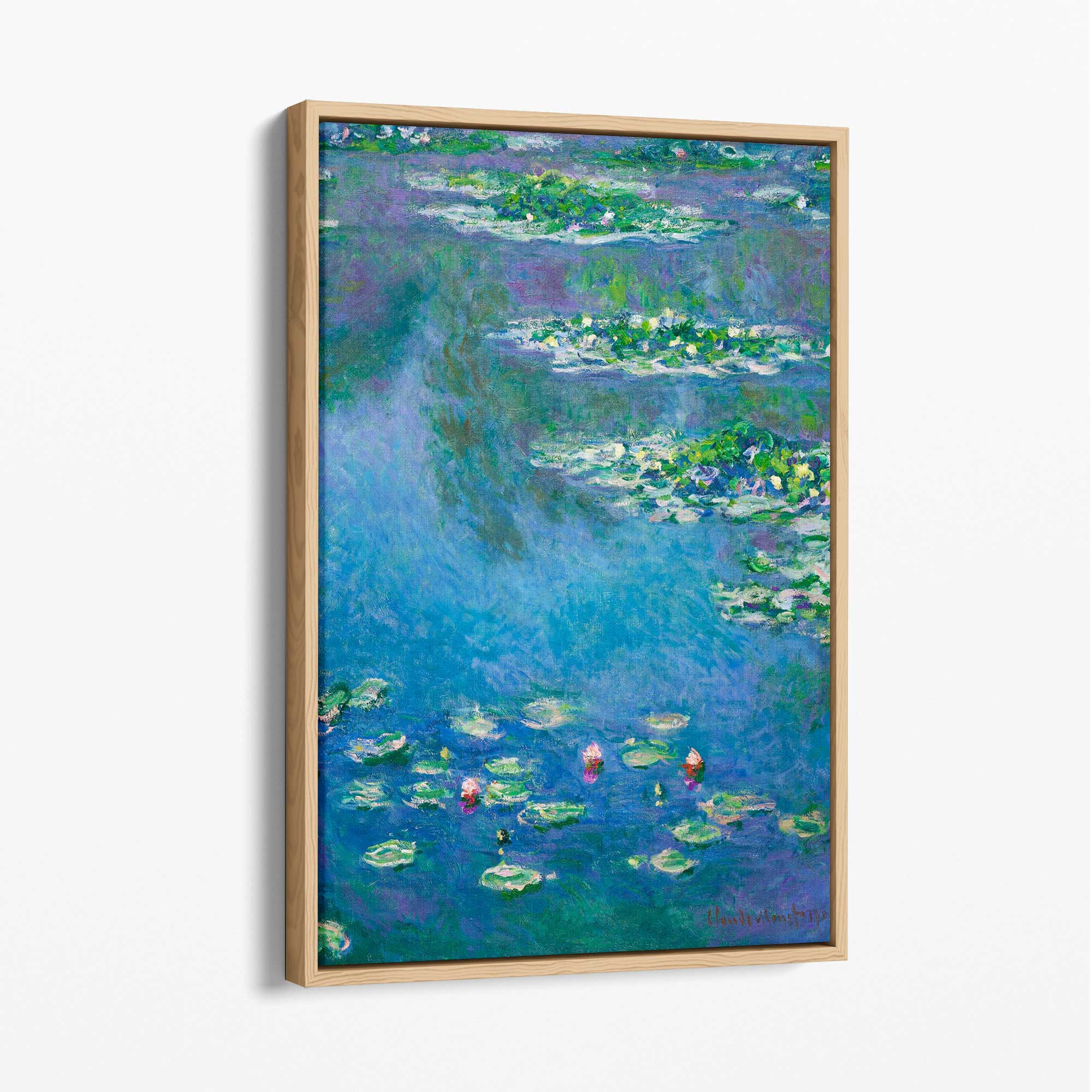 Claude Monet Water Lillies Canvas Art Print with Oak Float Frame