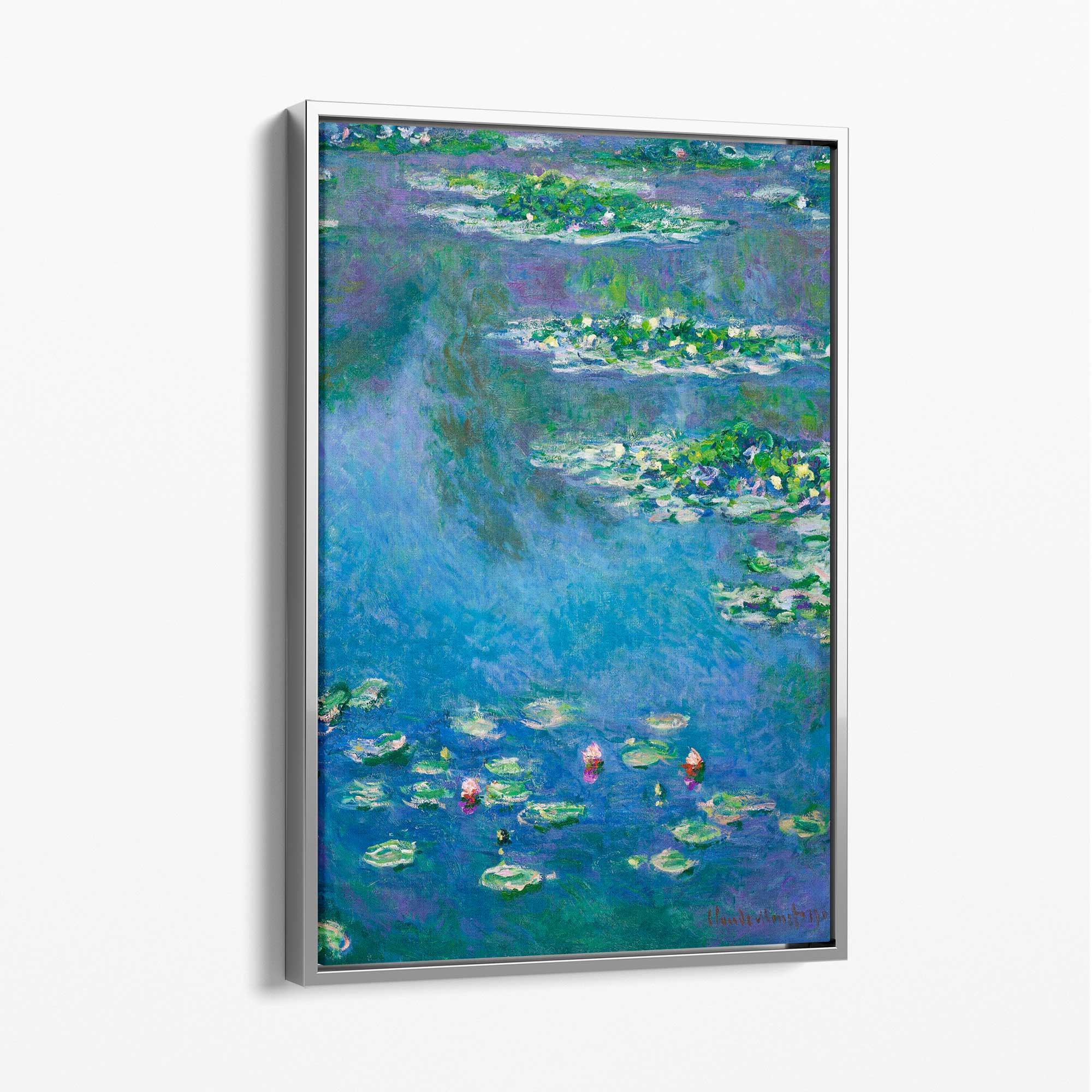 Claude Monet Water Lillies Canvas Art Print with Silver Float Frame