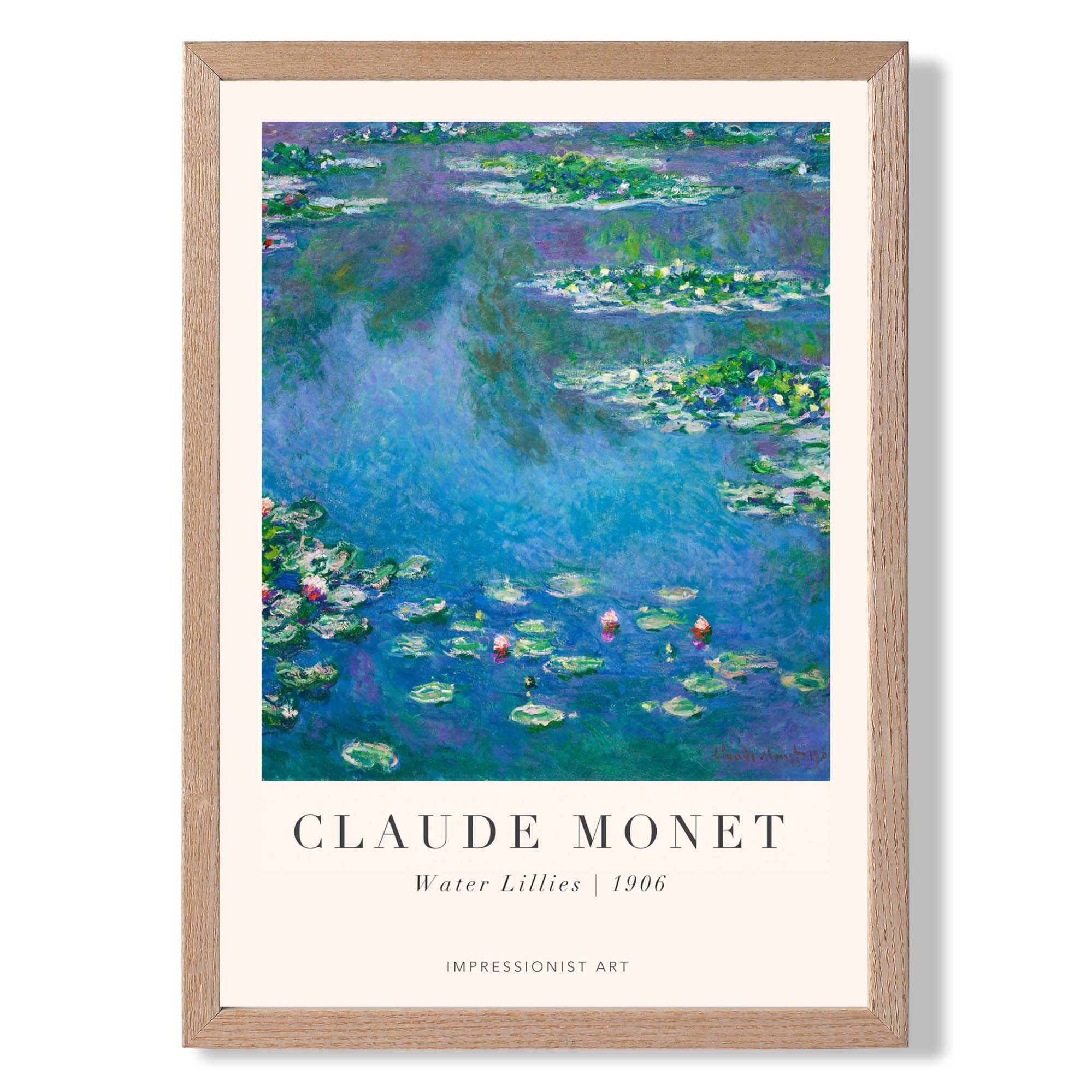 Claude Monet Water Lillies print in Light Oak Wooden Frame