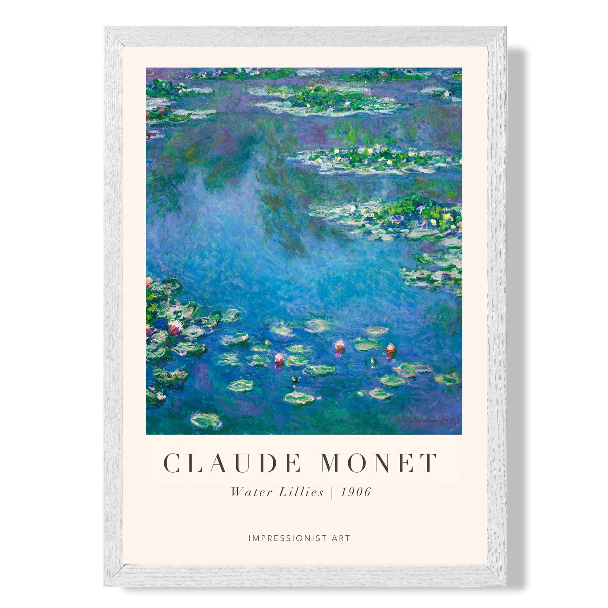 Claude Monet Water Lillies print in White Wooden Frame
