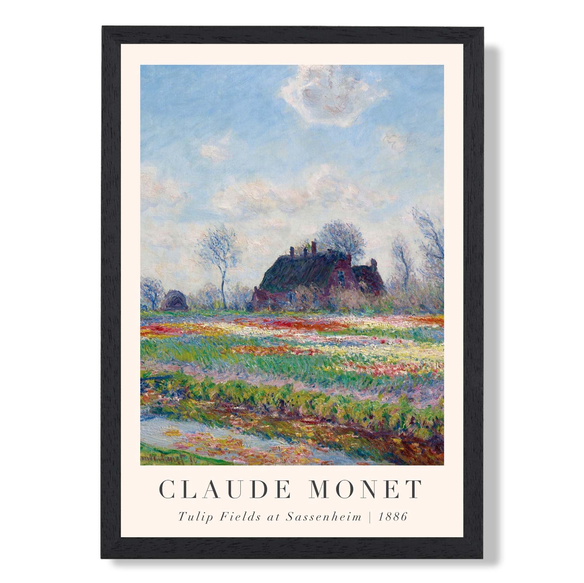 Claude Monet Tulip Fields print in Black Wooden Frame
