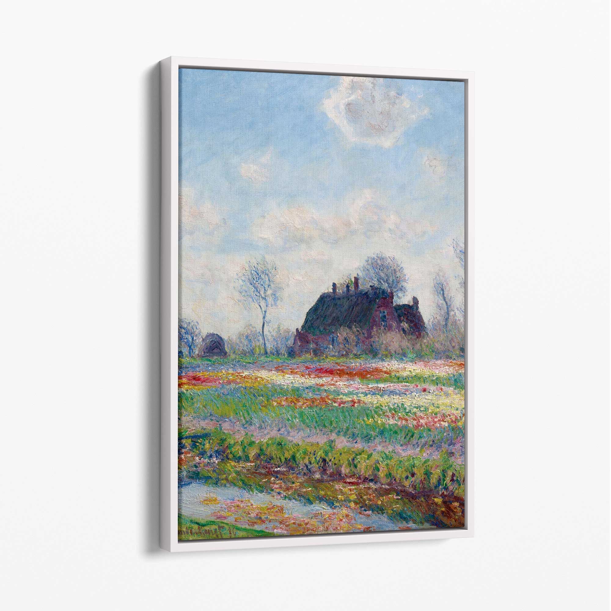 Claude Monet Tulip Fields Canvas Art Print with White Float Frame