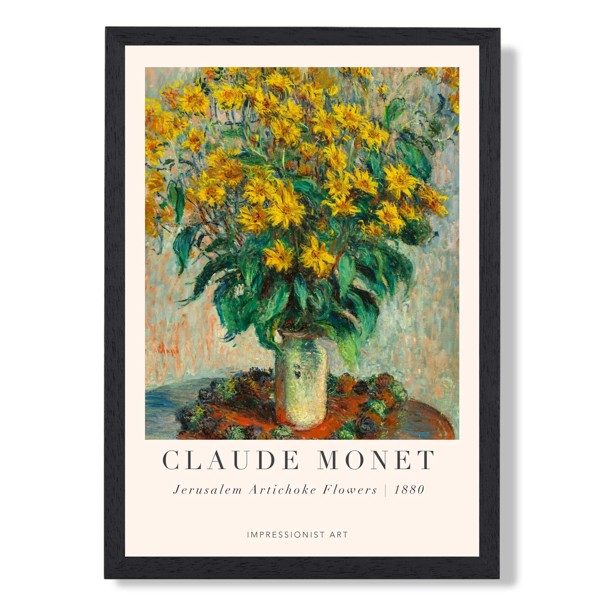Claude Monet Jerusalem Artichoke Flowers print in Black Wooden Frame
