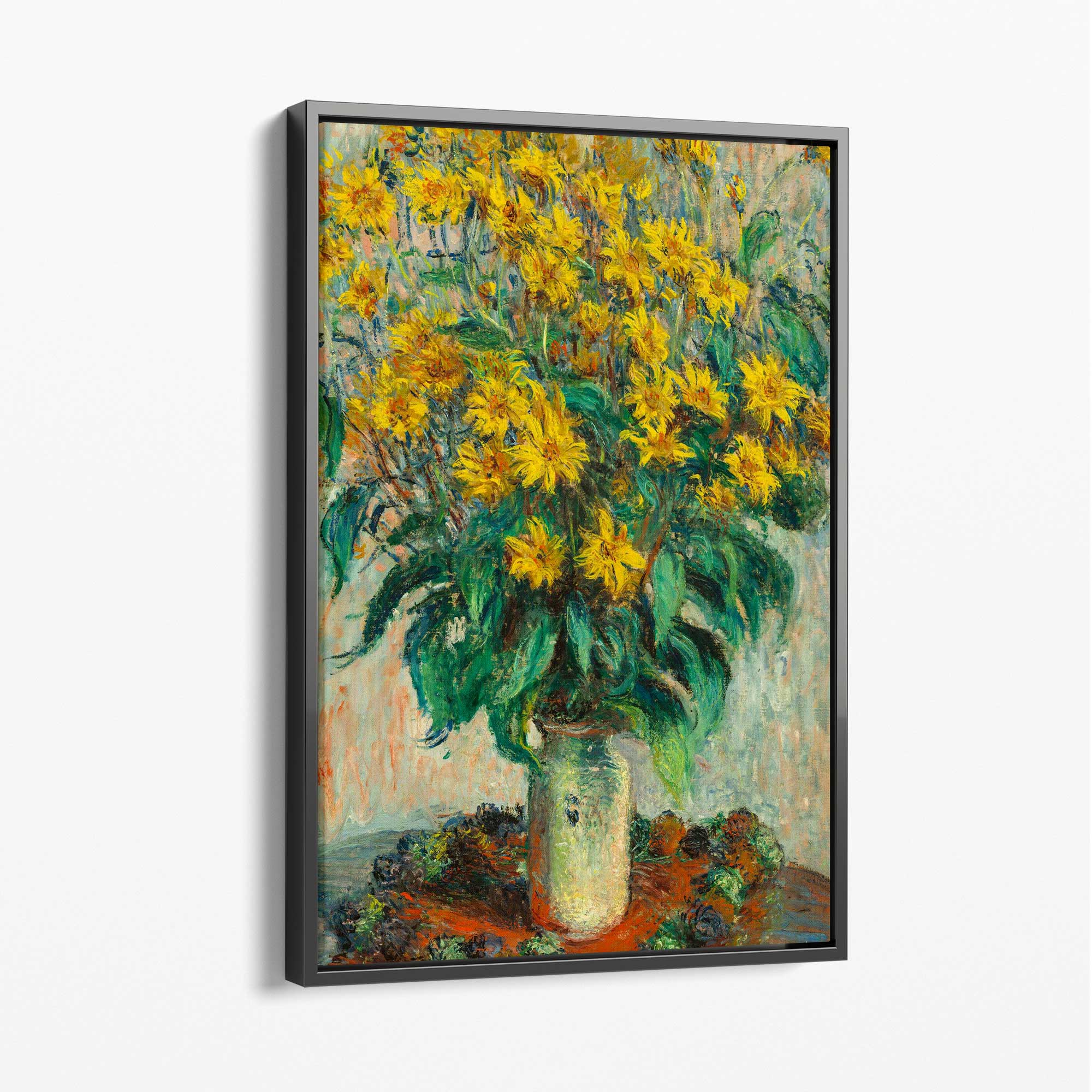 Claude Monet Jerusalem Artichoke Flowers Canvas Art Print with Grey Float Frame
