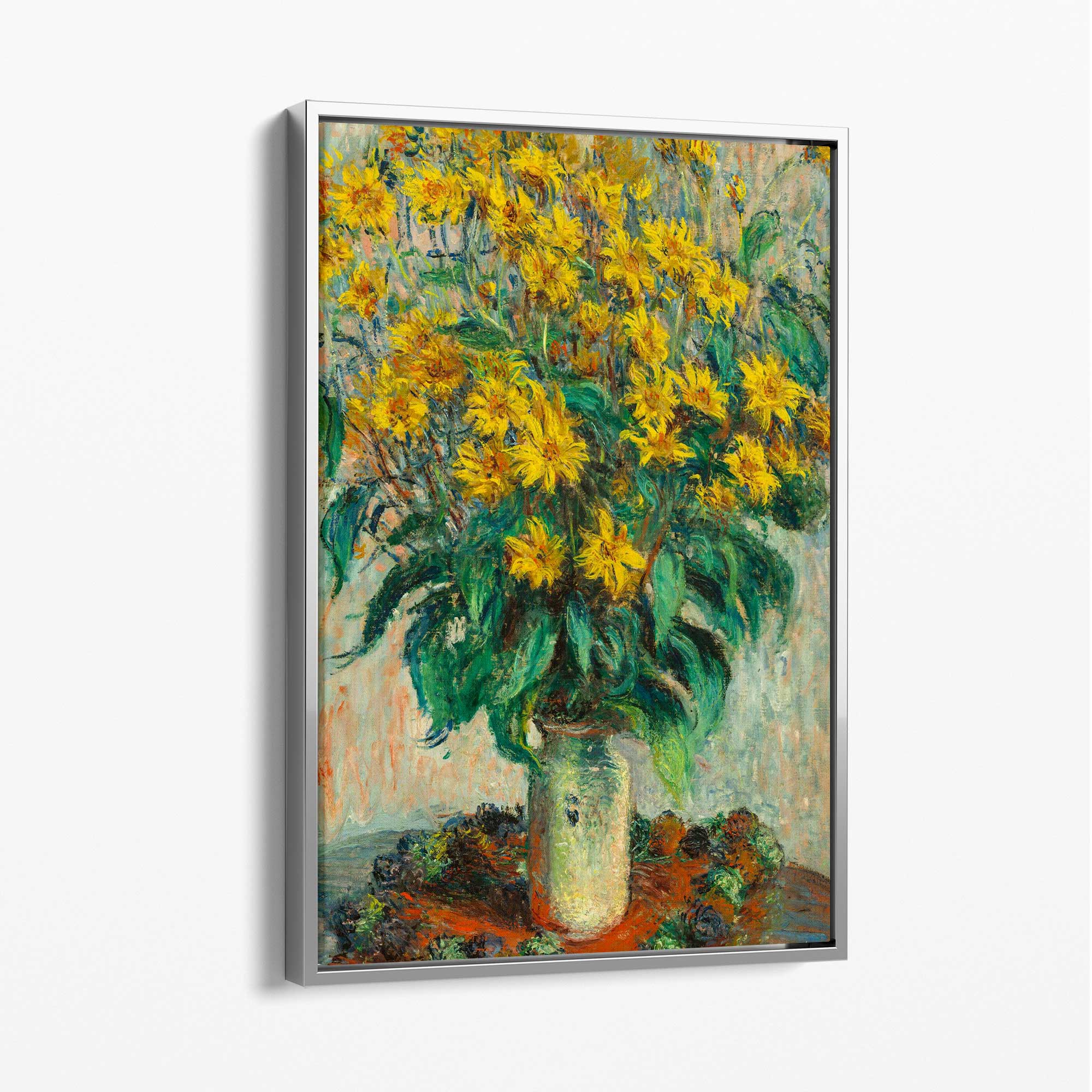 Claude Monet Jerusalem Artichoke Flowers Canvas Art Print with Silver Float Frame
