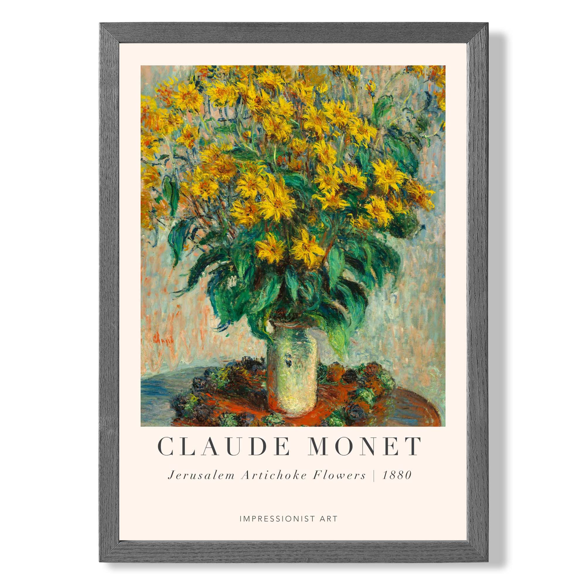 Claude Monet Jerusalem Artichoke Flowers print in Dark Grey Wooden Frame