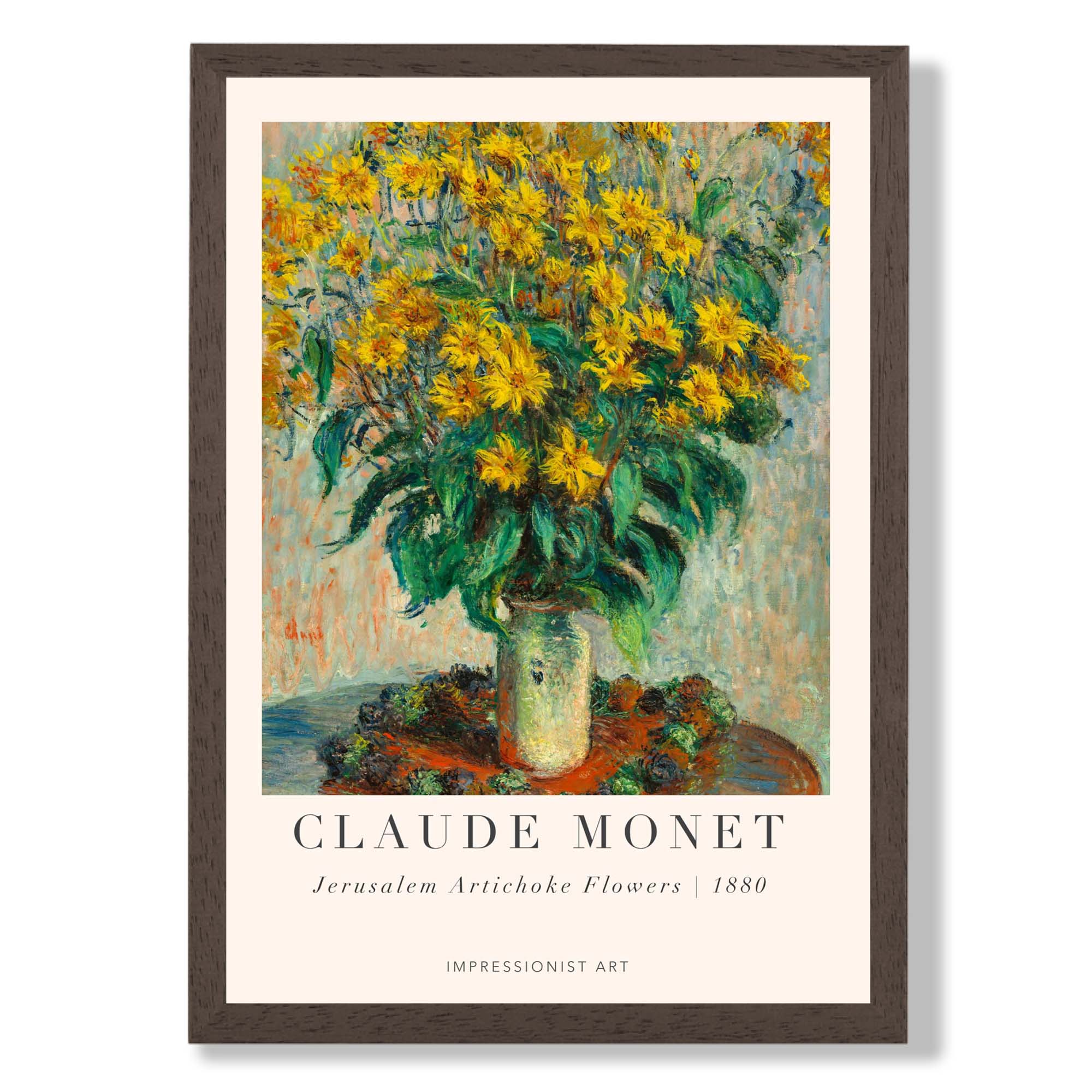 Claude Monet Jerusalem Artichoke Flowers print in Dark Wooden Frame