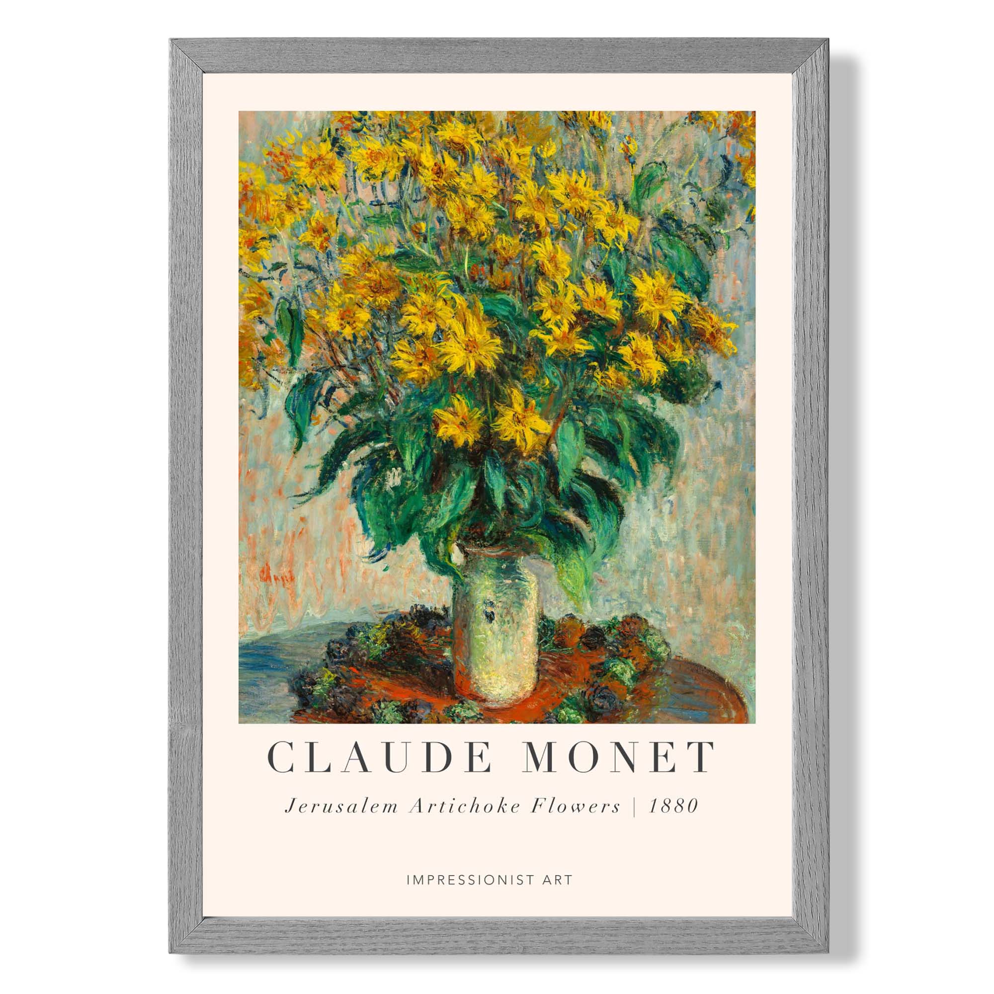 Claude Monet Jerusalem Artichoke Flowers print in Light Grey Wooden Frame