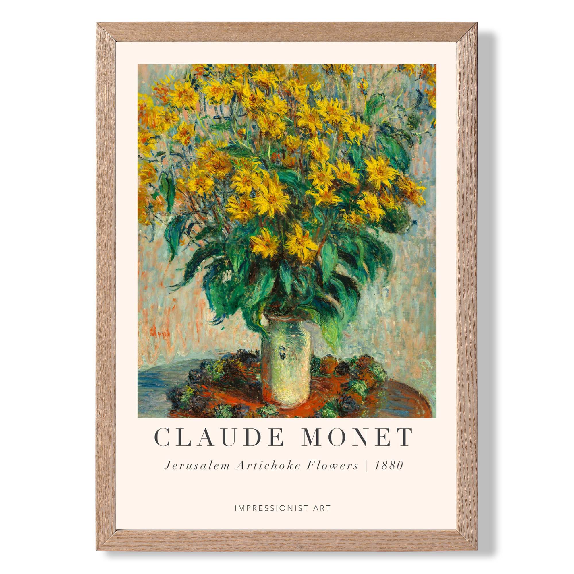 Claude Monet Jerusalem Artichoke Flowers print in Light Oak Wooden Frame