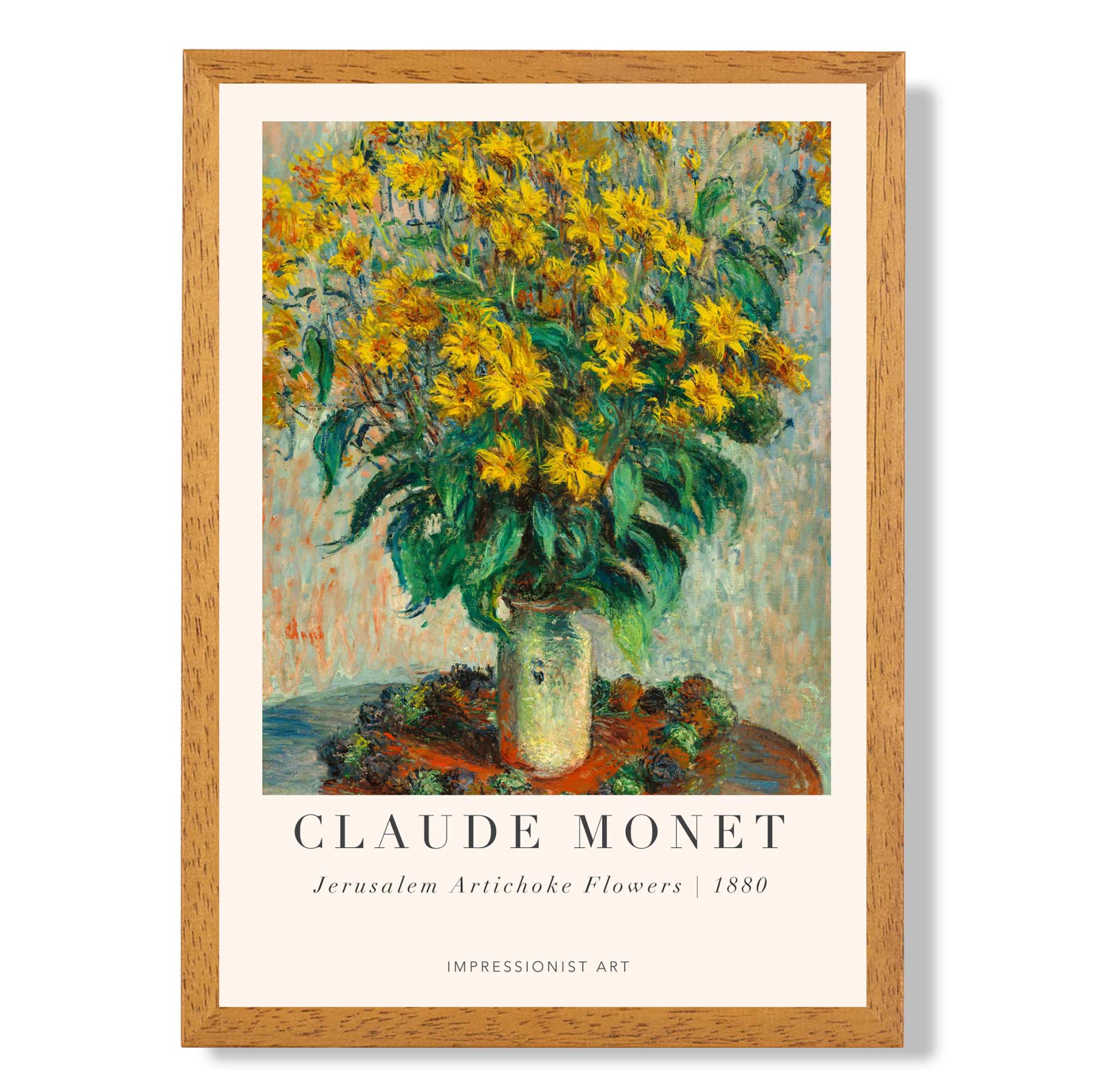 Claude Monet Jerusalem Artichoke Flowers print in Oak Wooden Frame