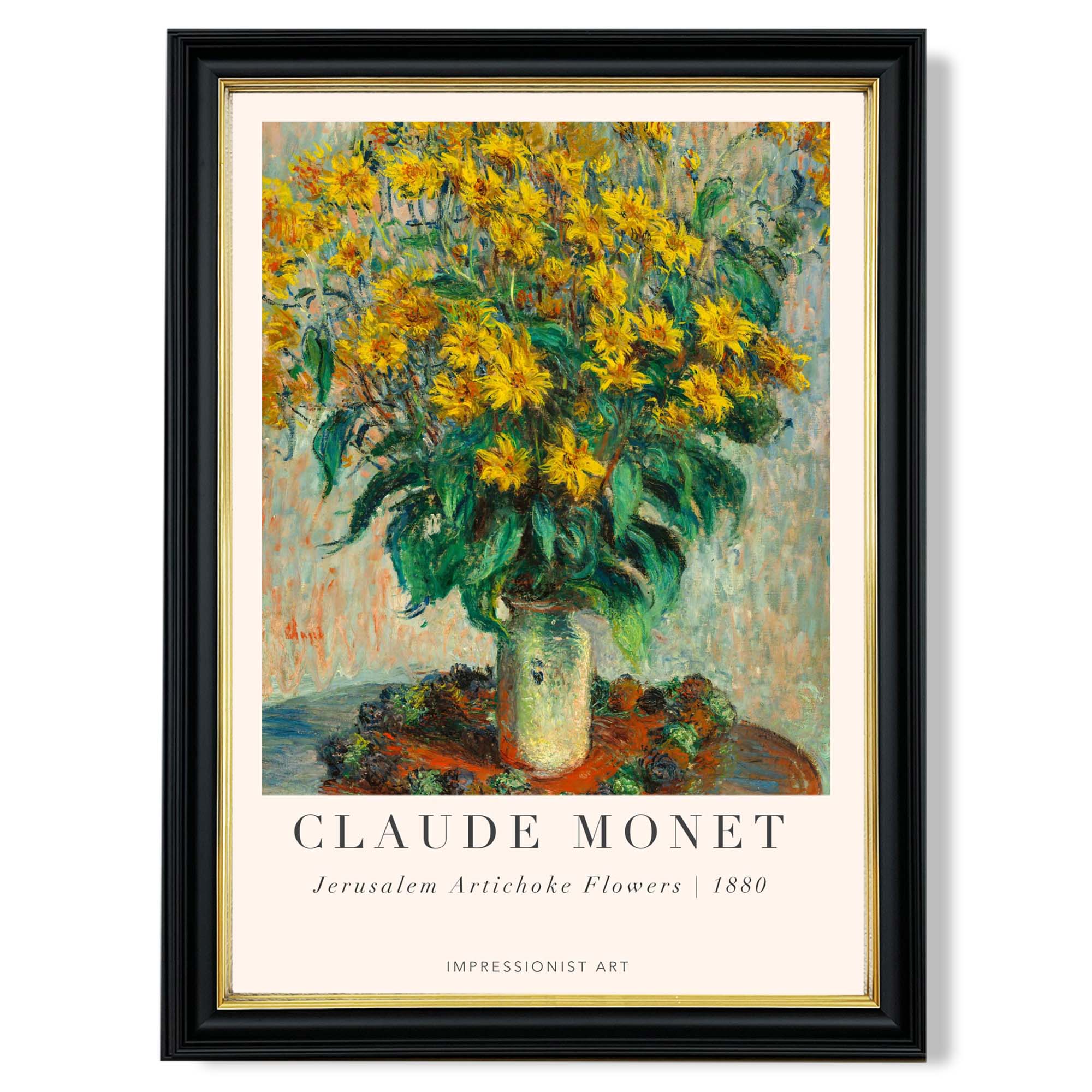 Claude Monet Jerusalem Artichoke Flowers print in Black and Gold Frame