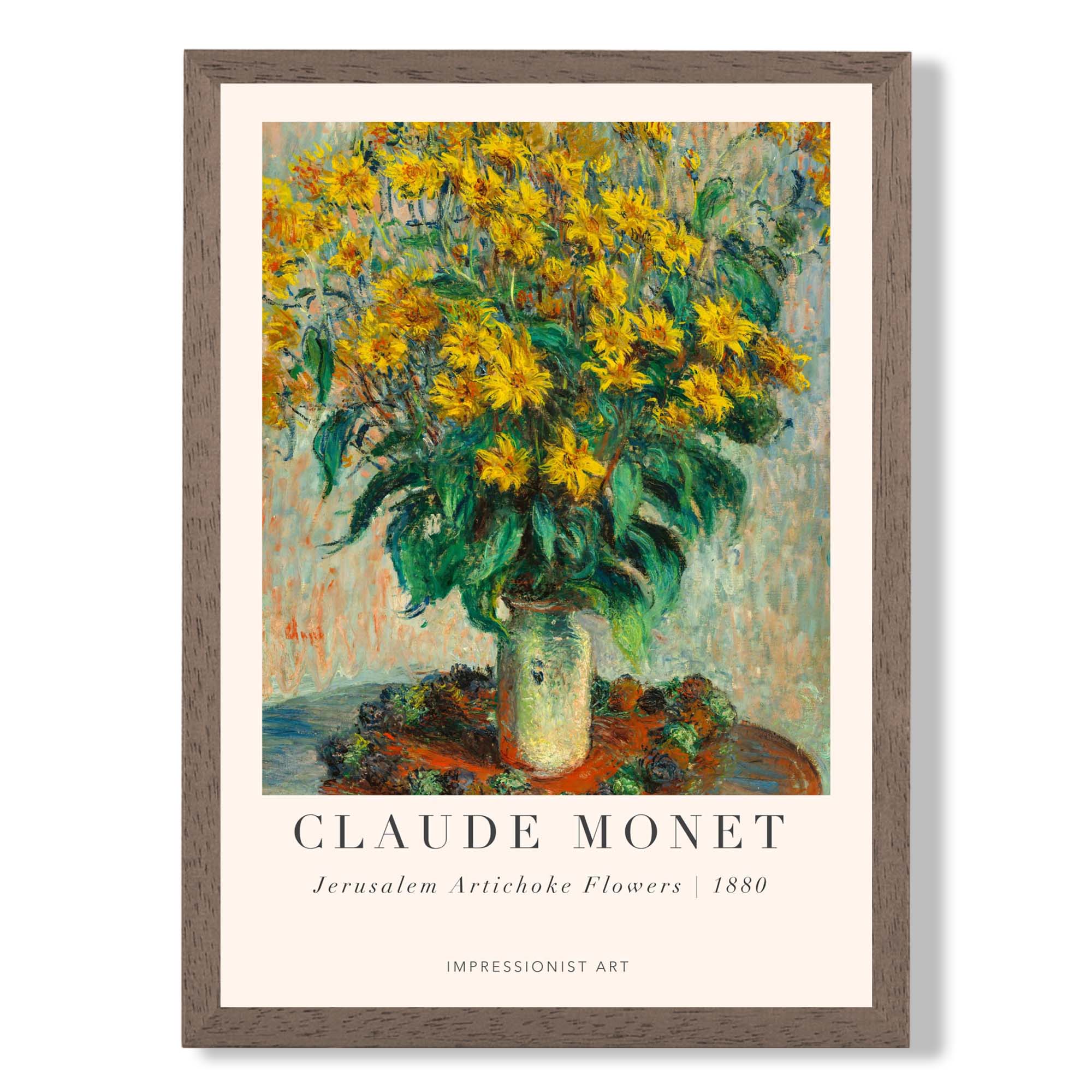 Claude Monet Jerusalem Artichoke Flowers print in Walnut Wooden Frame