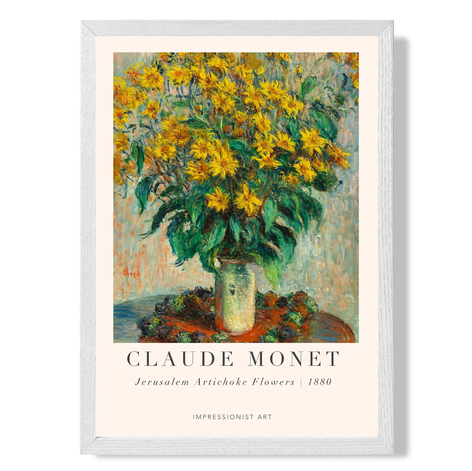 Claude Monet Jerusalem Artichoke Flowers print in White Wooden Frame