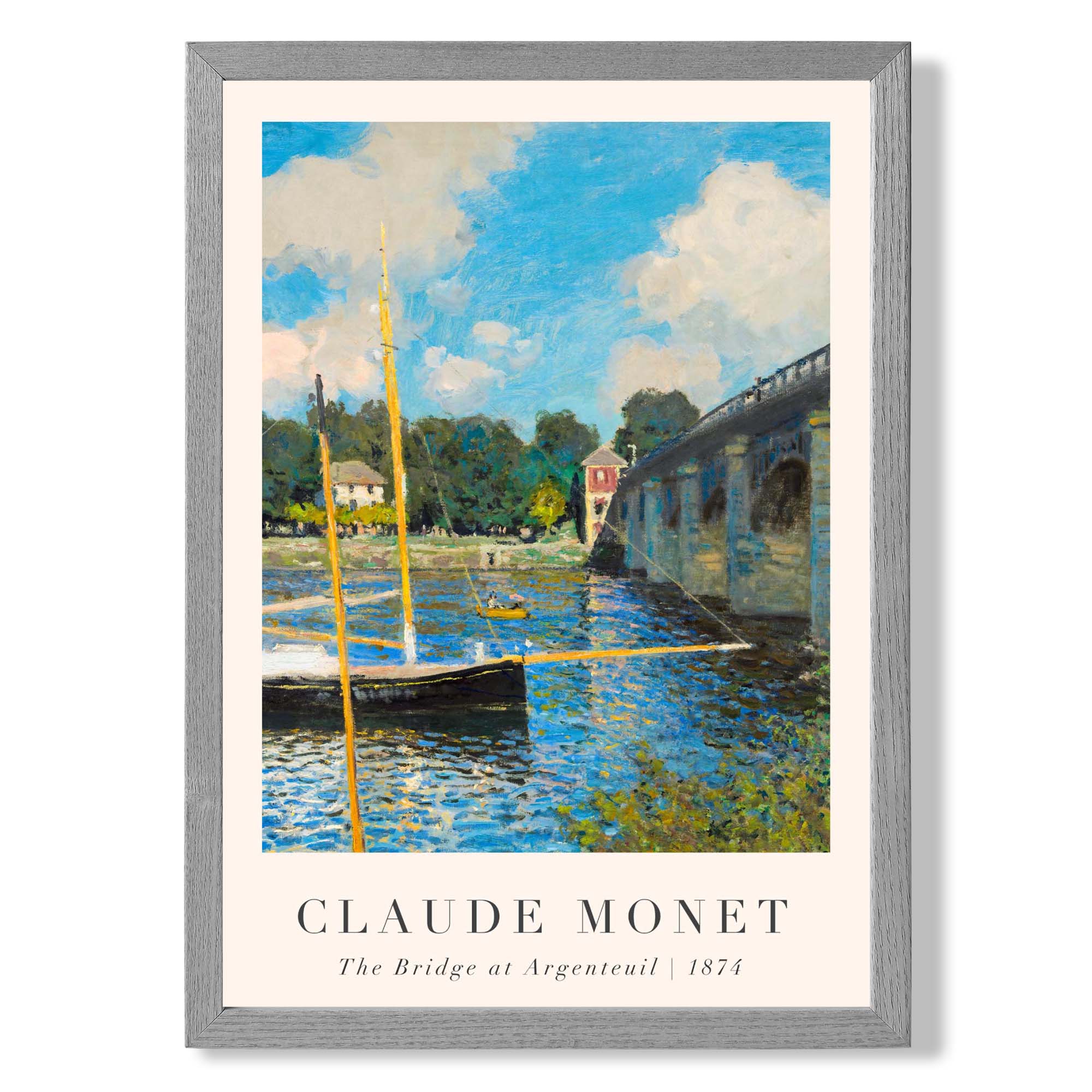 Claude Monet The Bridge at Argenteuil print in Light Grey Wooden Frame