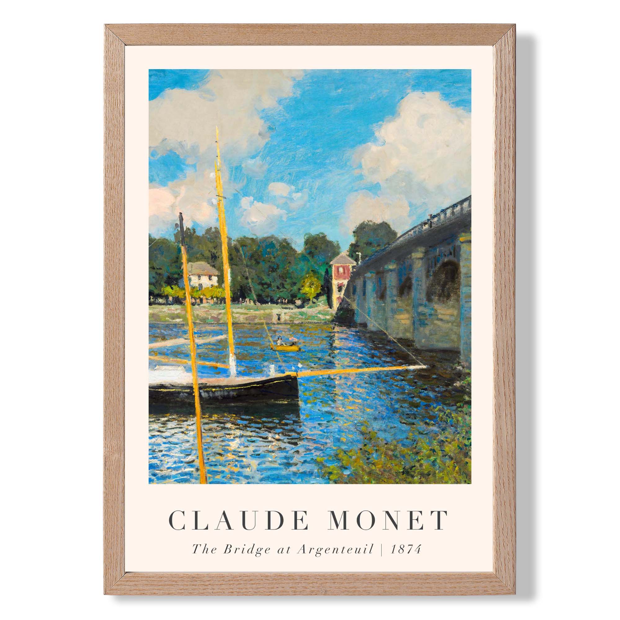 Claude Monet The Bridge at Argenteuil print in Light Oak Wooden Frame