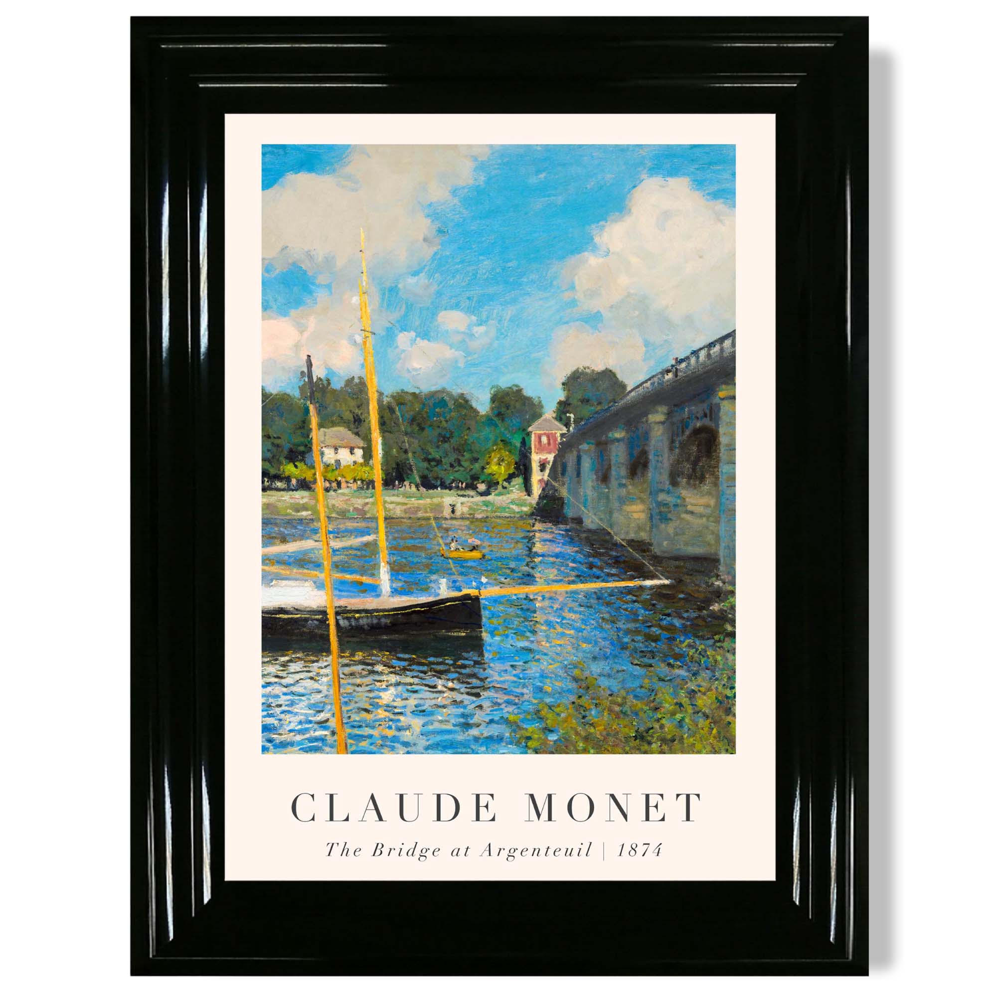 Claude Monet The Bridge at Argenteuil print in Black Glossy Frame
